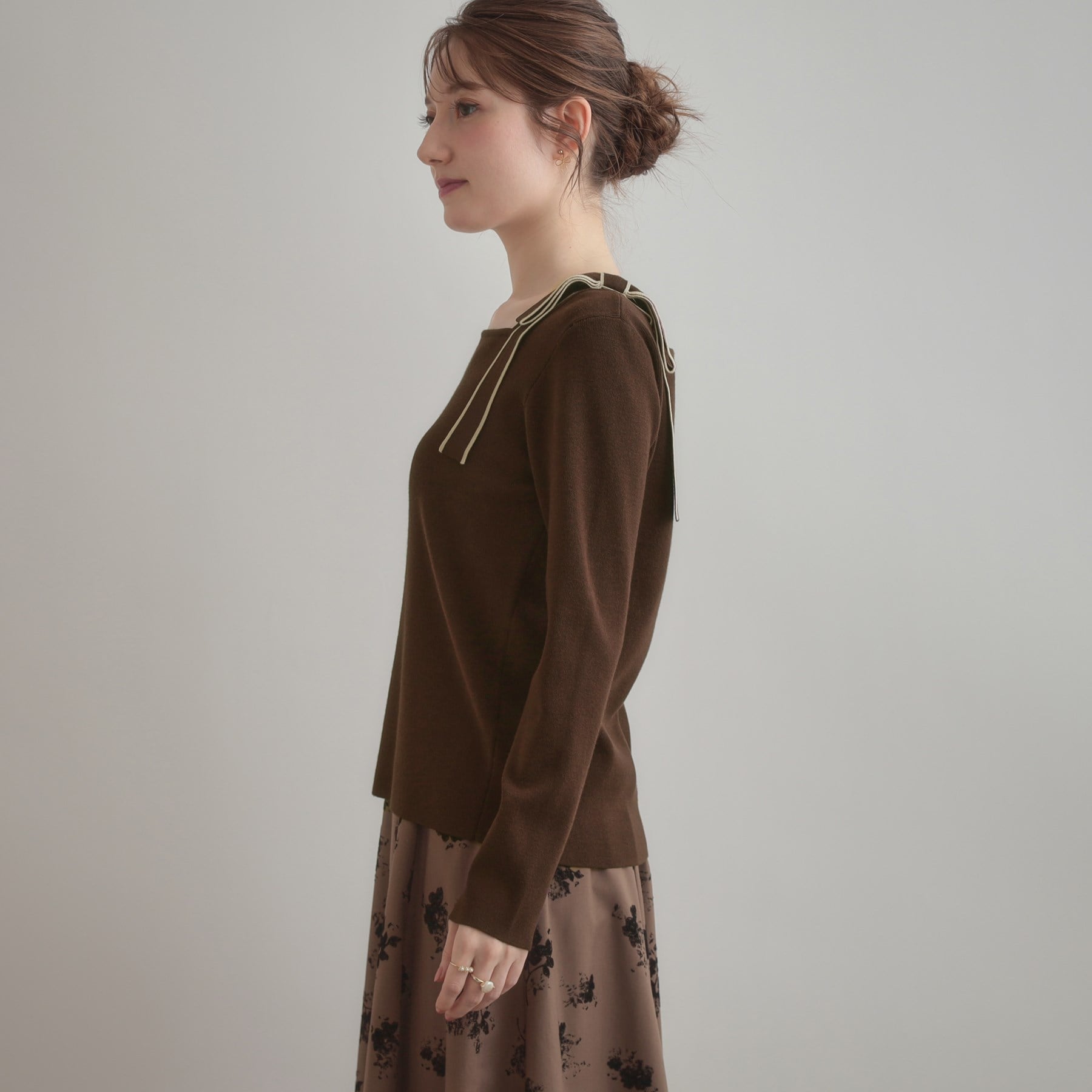 クチュール ブローチ Couture Brooch 配色リボン総針ニットトップス （アイボリー(004)） アイボリー(004)