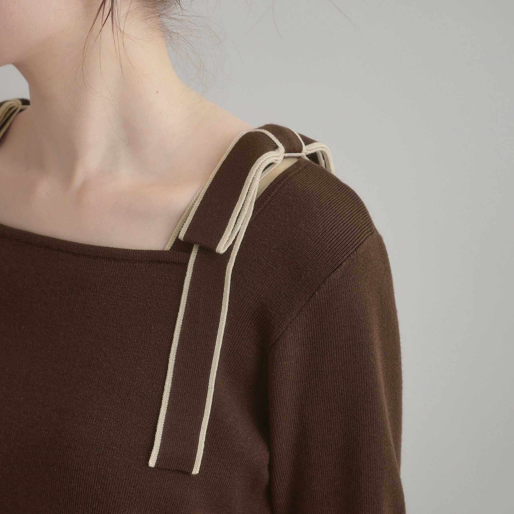 クチュール ブローチ Couture Brooch 配色リボン総針ニットトップス （アイボリー(004)） アイボリー(004)