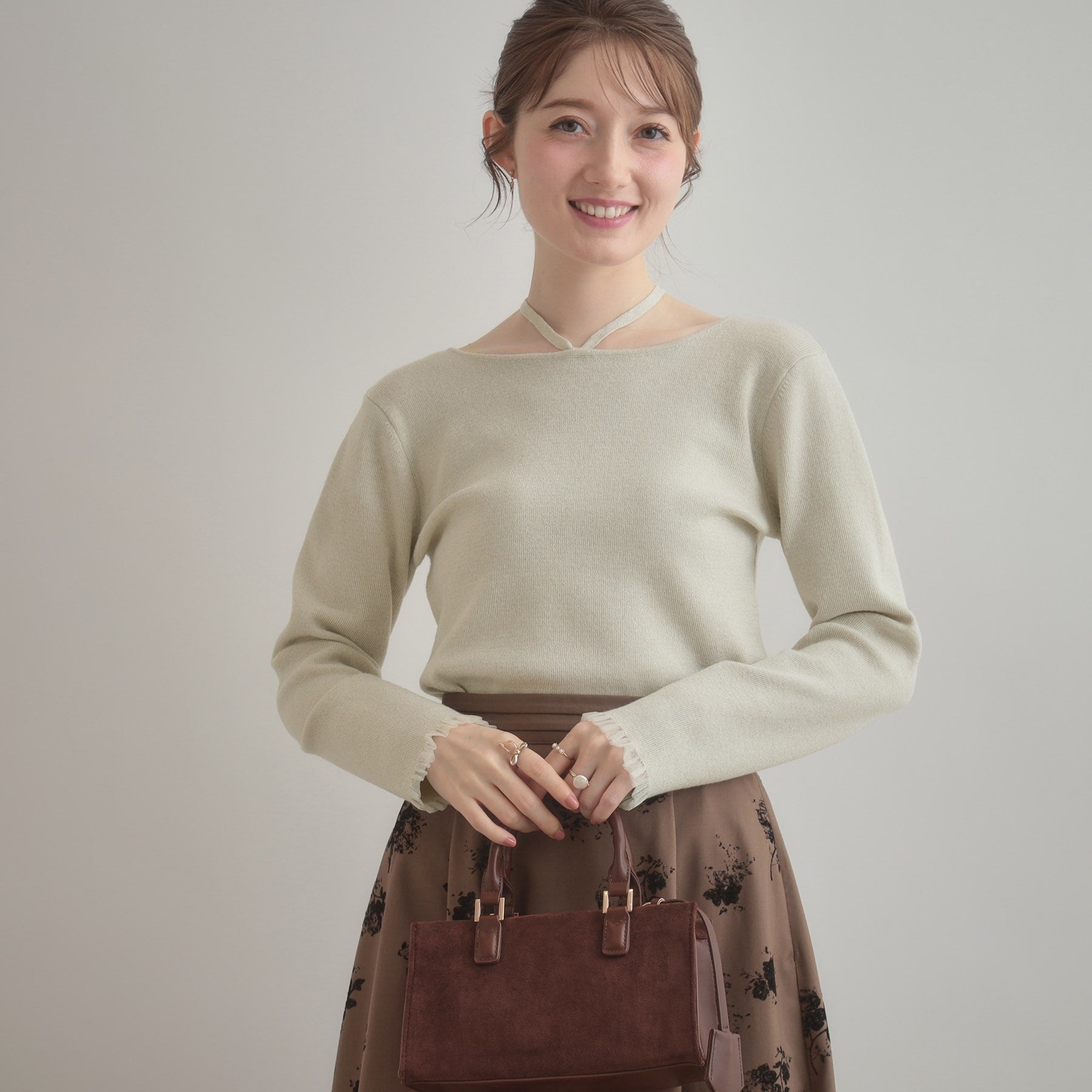 クチュール ブローチ Couture Brooch 前後2WAYラメリブ シアープチフリルニット （ライトグレー(011)） ライトグレー(011)