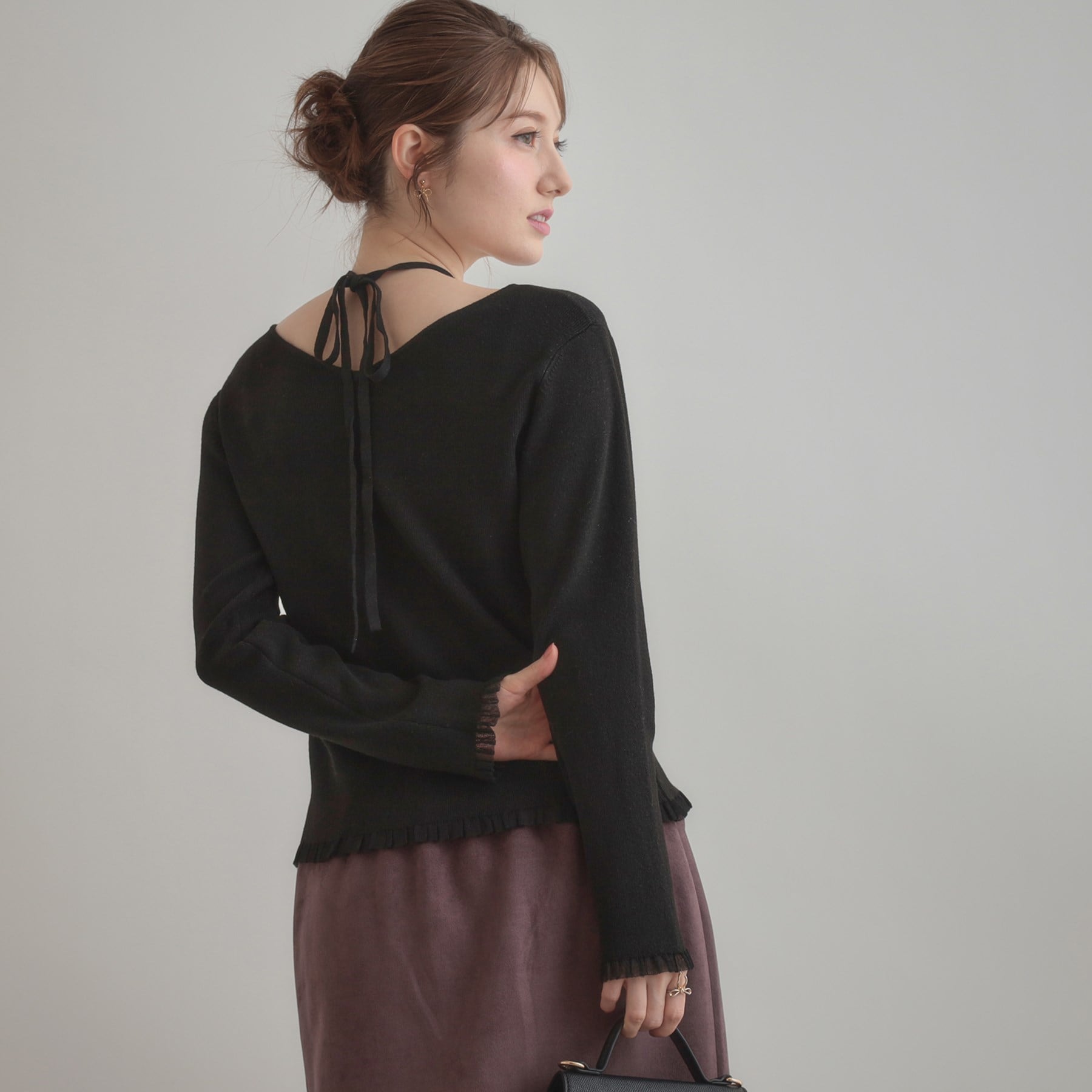 クチュール ブローチ Couture Brooch 前後2WAYラメリブ シアープチフリルニット （ライトグレー(011)） ライトグレー(011)