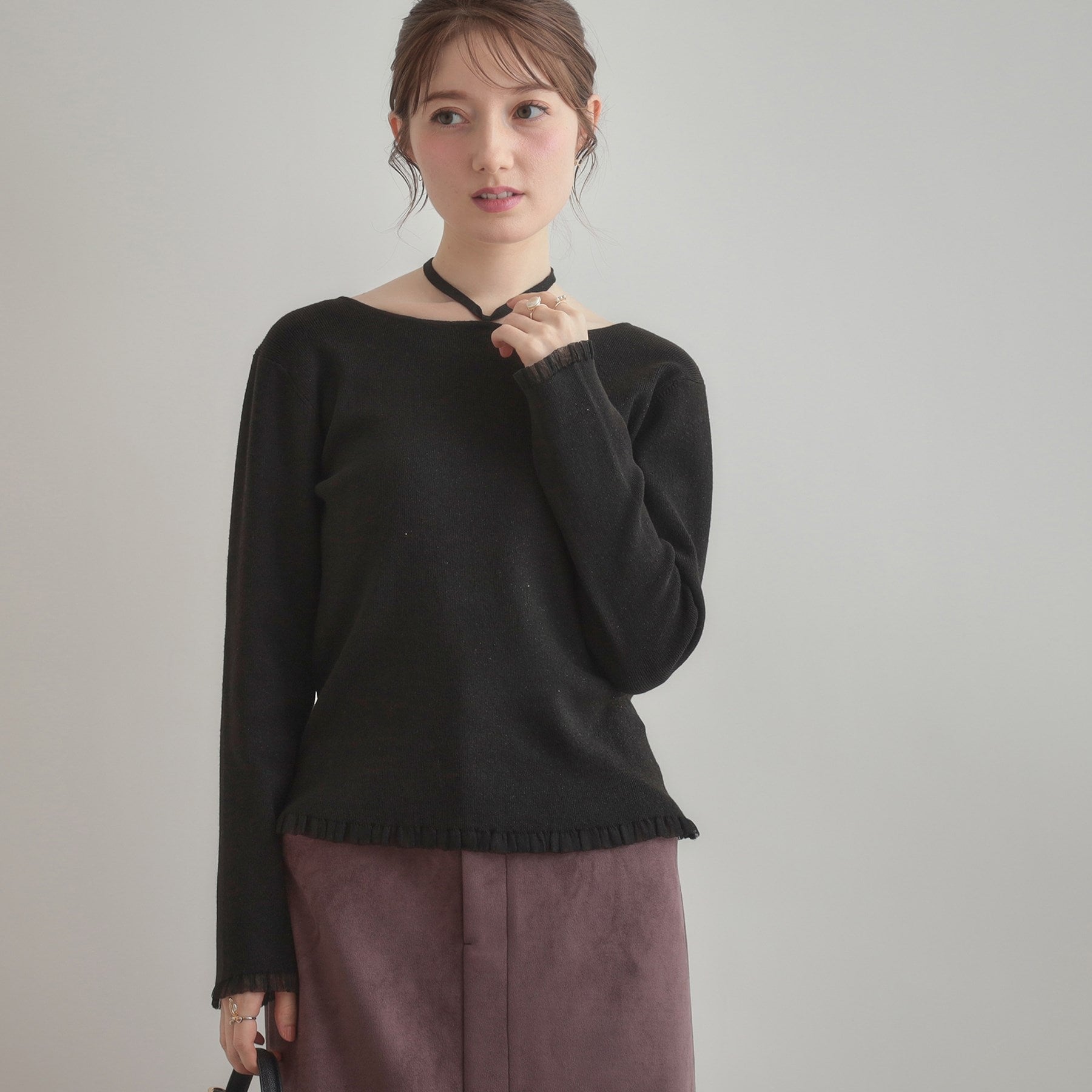 クチュール ブローチ Couture Brooch 前後2WAYラメリブ シアープチフリルニット （ライトグレー(011)） ライトグレー(011)