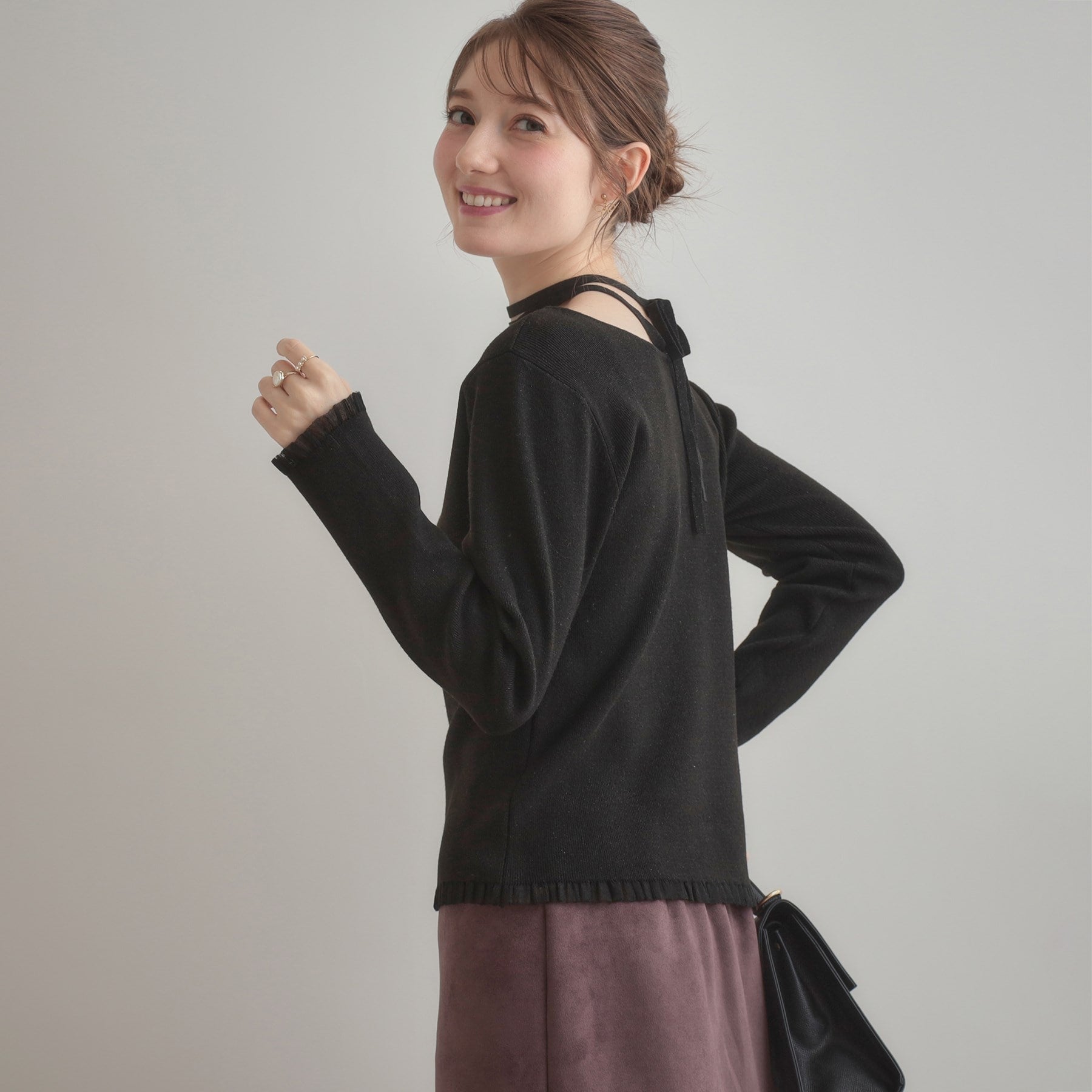 クチュール ブローチ Couture Brooch 前後2WAYラメリブ シアープチフリルニット （ライトグレー(011)） ライトグレー(011)