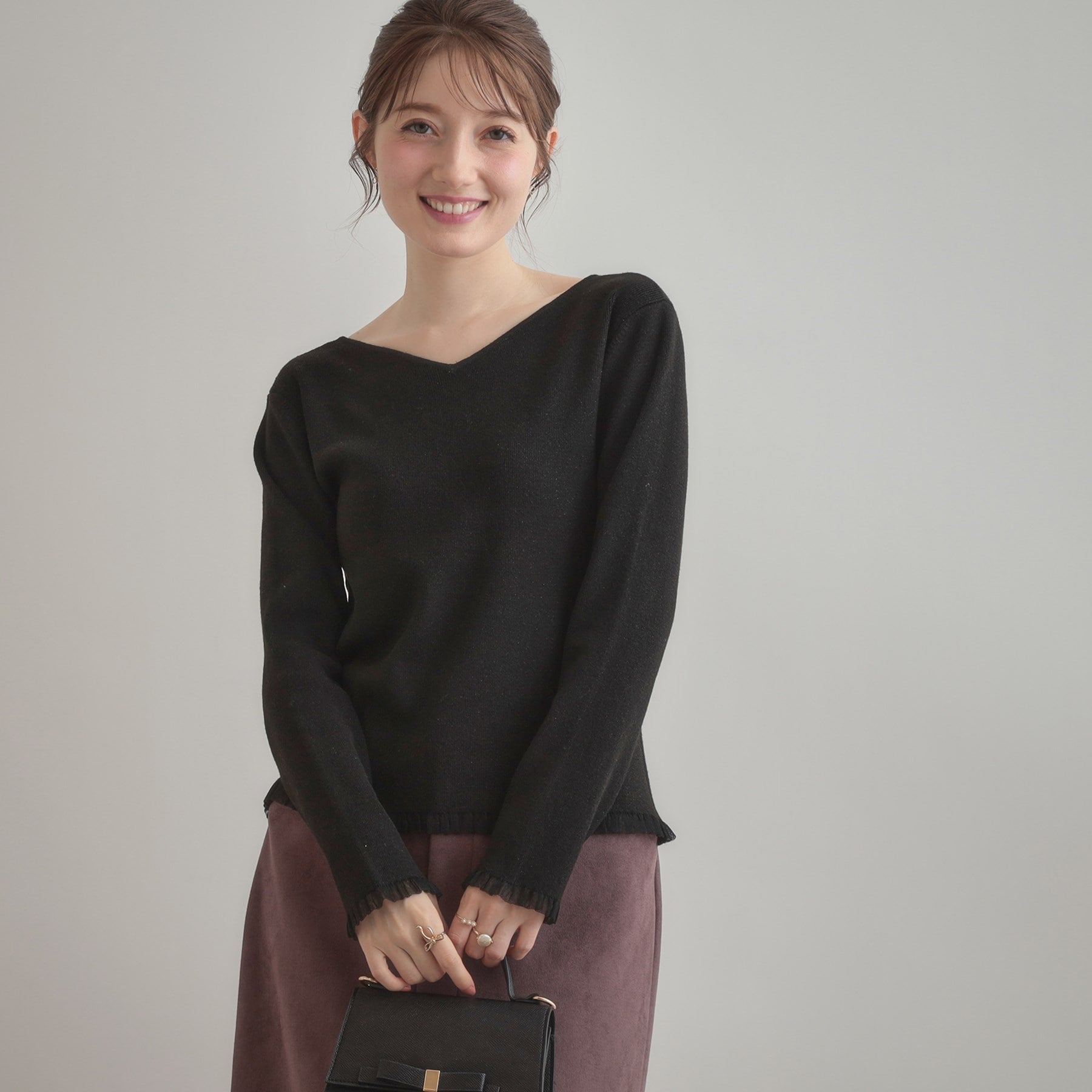 クチュール ブローチ Couture Brooch 前後2WAYラメリブ シアープチフリルニット （ライトグレー(011)） ライトグレー(011)