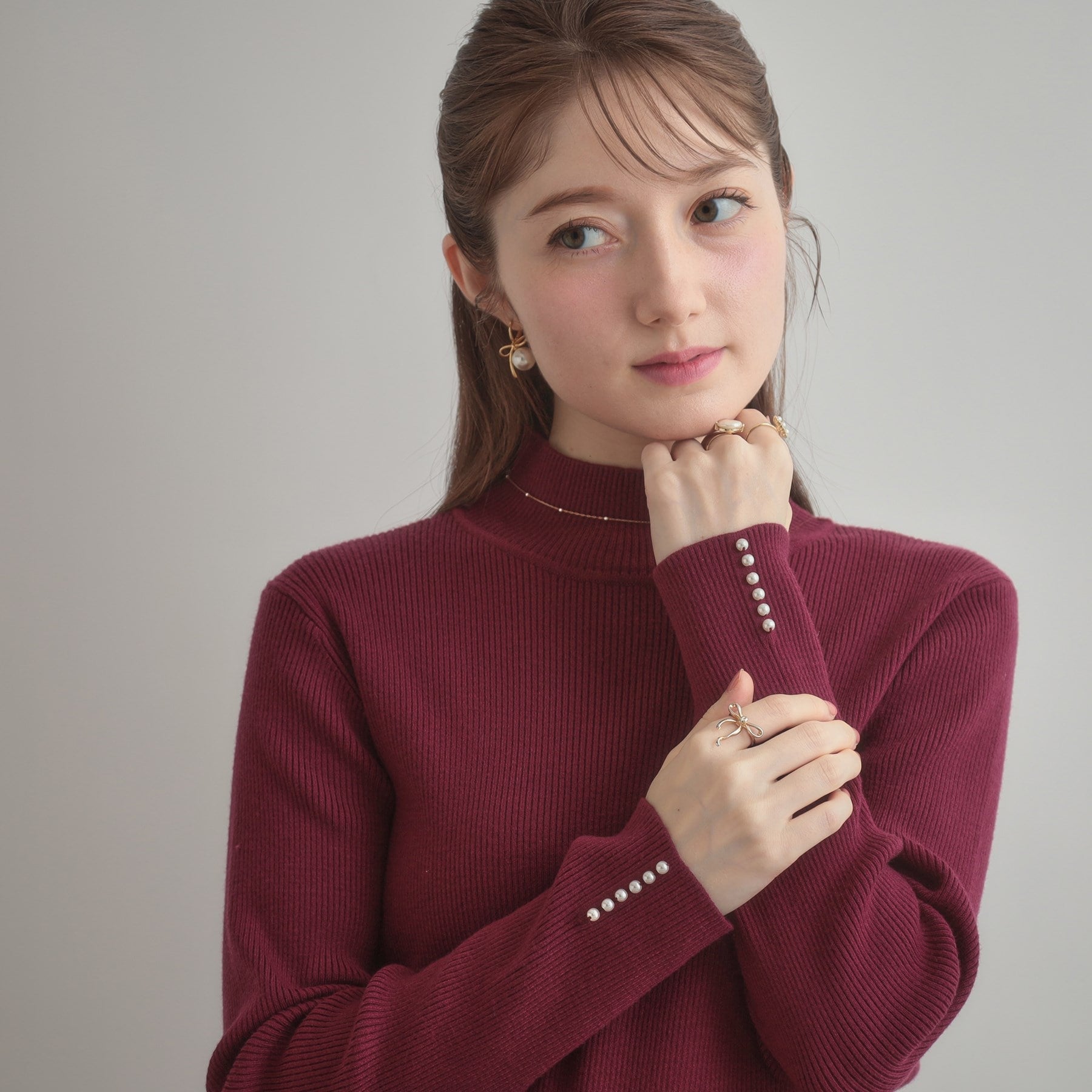 クチュール ブローチ Couture Brooch パール調リブニット （レッド(063)） レッド(063)