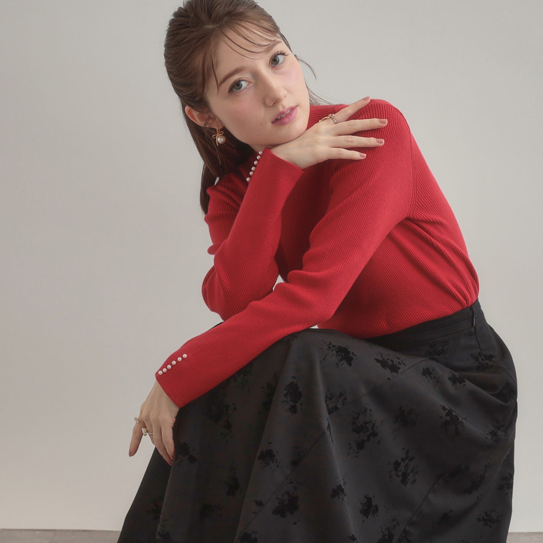 クチュール ブローチ Couture Brooch パール調リブニット （レッド(063)） レッド(063)