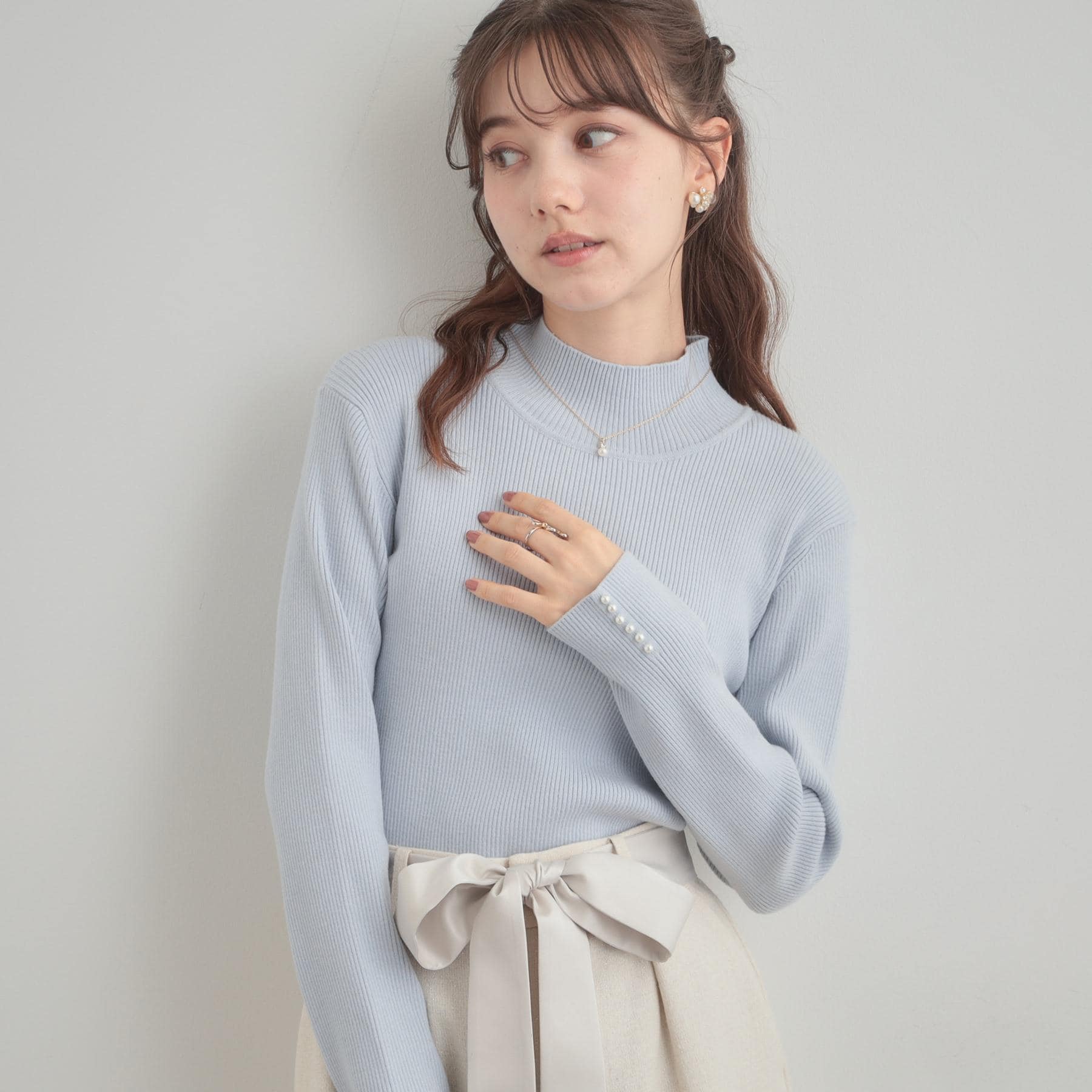 クチュール ブローチ Couture Brooch パール調リブニット （サックスブルー(090)） サックスブルー(090)