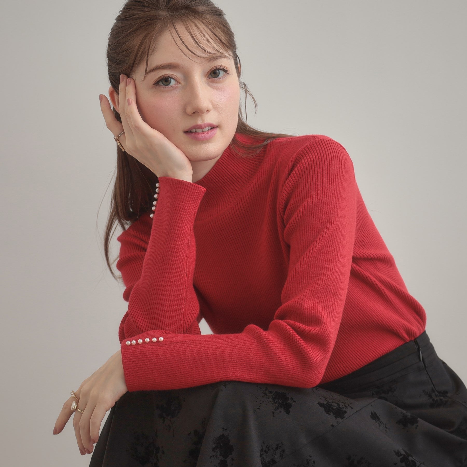 クチュール ブローチ Couture Brooch パール調リブニット （レッド(062)） レッド(062)