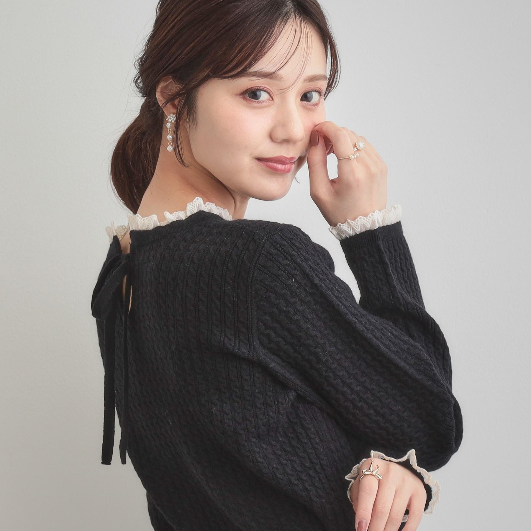 クチュール ブローチ Couture Brooch ケーブルレース バックリボンニット （ブラック(019)） ブラック(019)