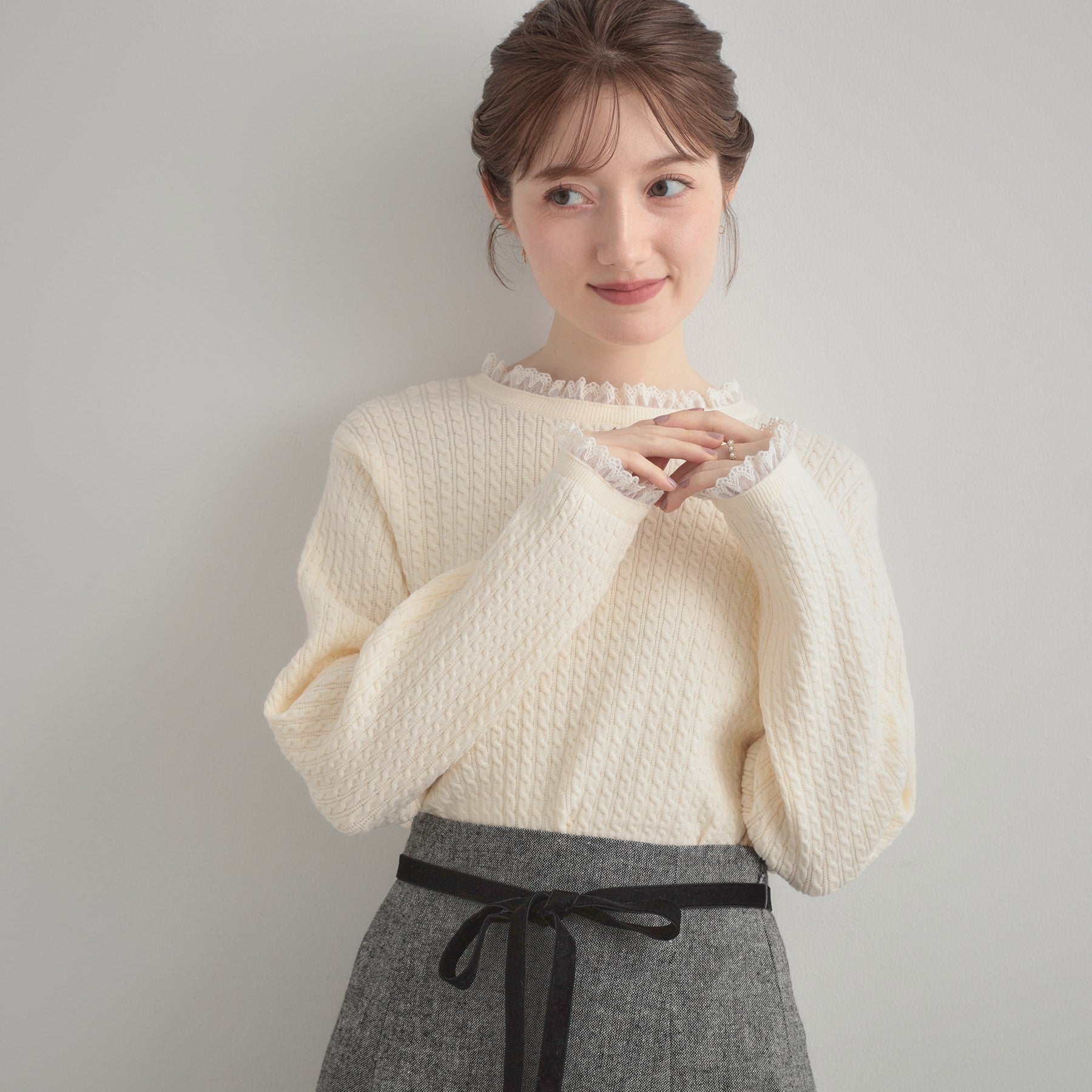 クチュール ブローチ Couture Brooch ケーブルレース バックリボンニット （アイボリー(004)） アイボリー(004)