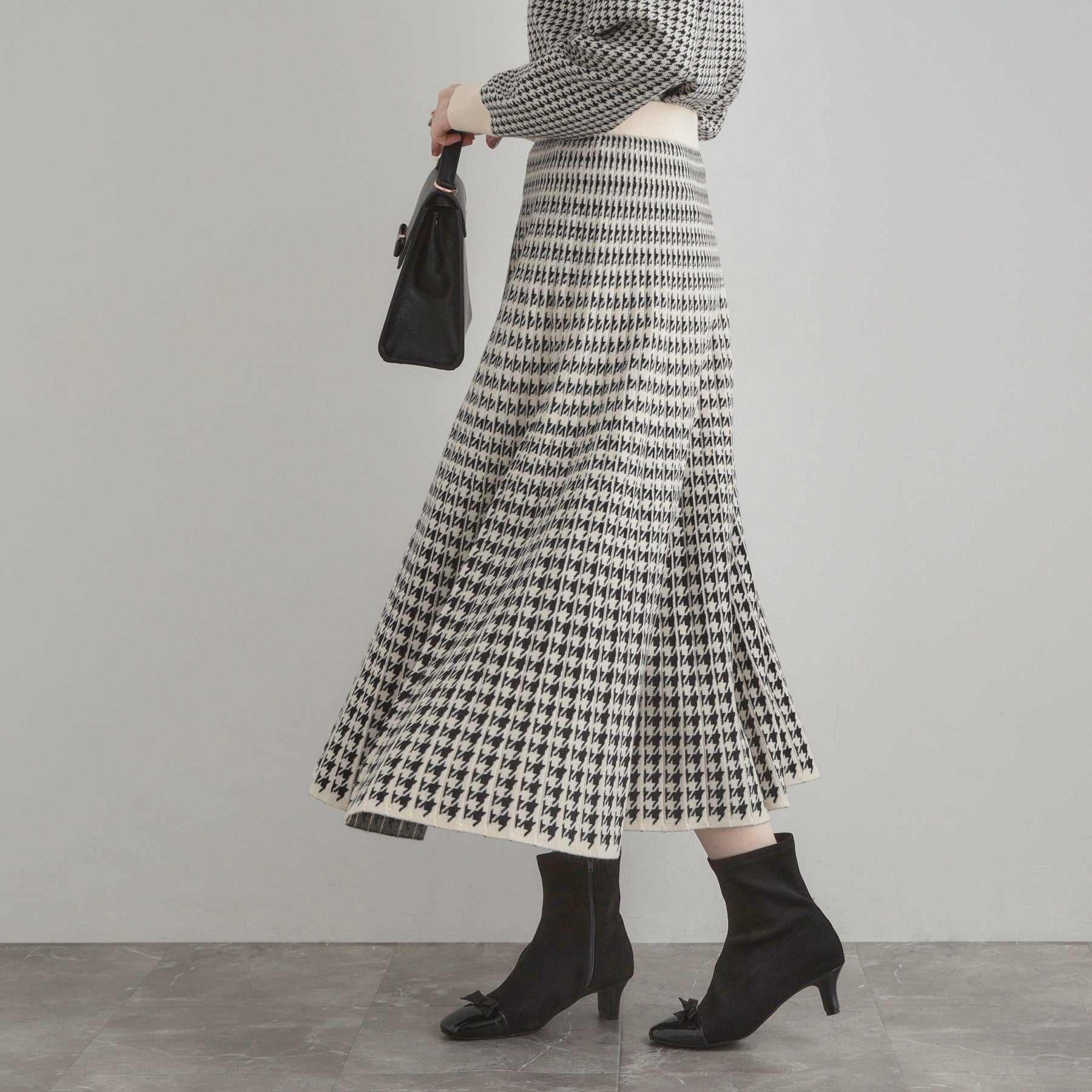 クチュール ブローチ Couture Brooch 千鳥JQニットプリーツスカート （ネイビー(294)） ネイビー(294)