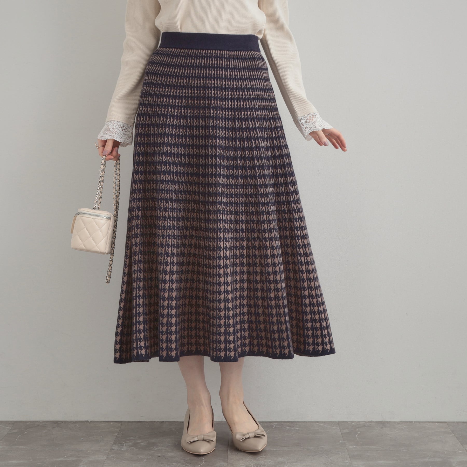 クチュール ブローチ Couture Brooch 千鳥JQニットプリーツスカート （ネイビー(294)） ネイビー(294)