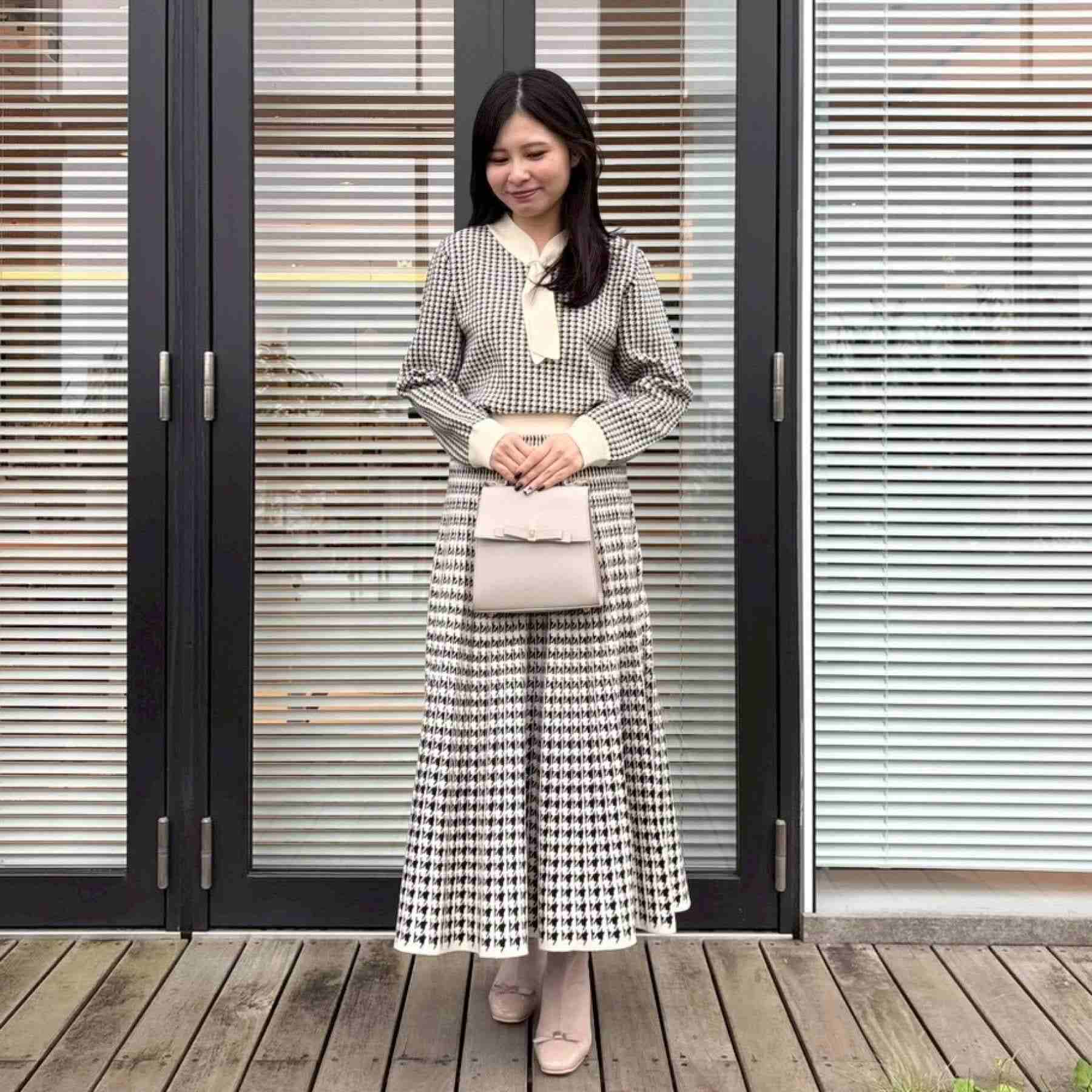 クチュール ブローチ Couture Brooch 千鳥JQニットプリーツスカート （ネイビー(294)） ネイビー(294)