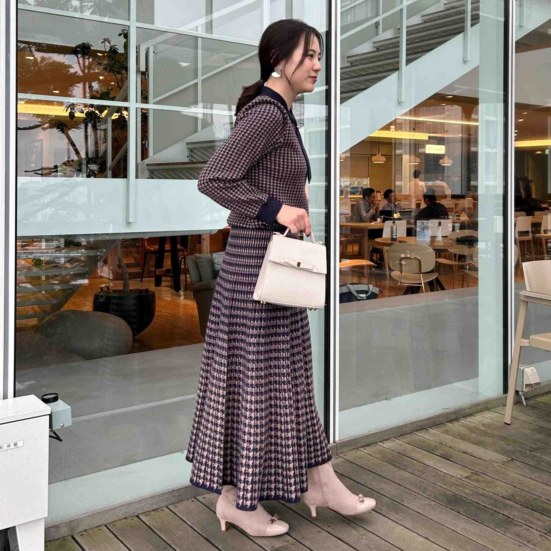 クチュール ブローチ Couture Brooch 千鳥JQニットプリーツスカート （ネイビー(294)） ネイビー(294)