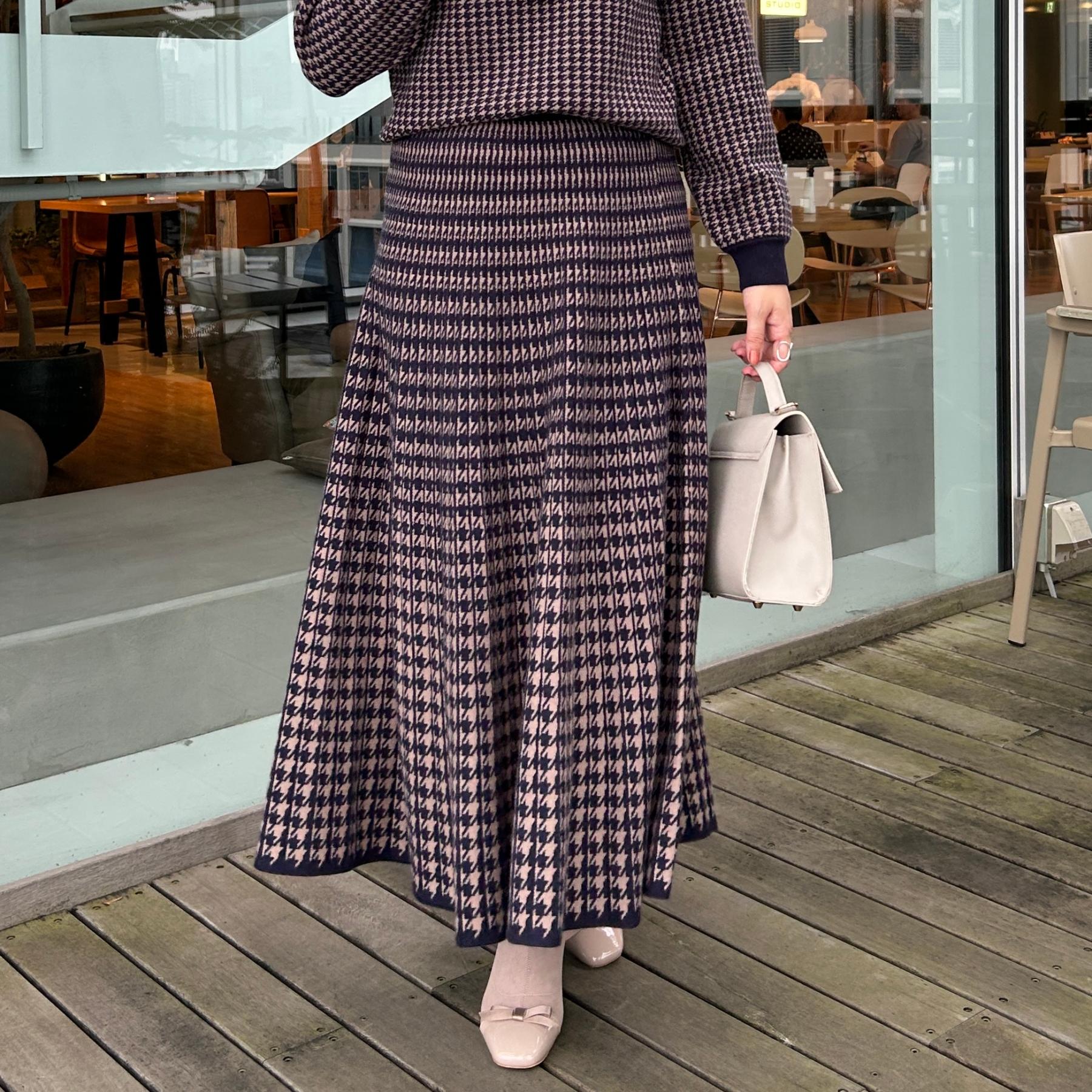 クチュール ブローチ Couture Brooch 千鳥JQニットプリーツスカート （ネイビー(294)） ネイビー(294)