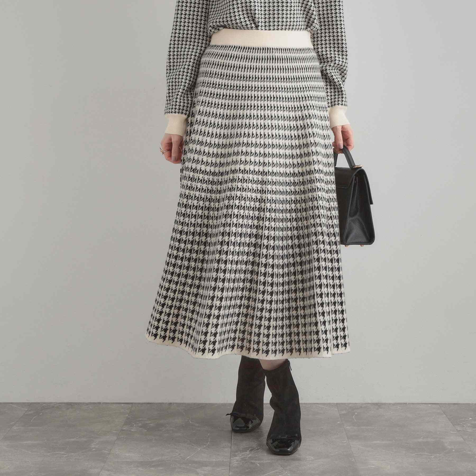 クチュール ブローチ Couture Brooch 千鳥JQニットプリーツスカート （ネイビー(294)） ネイビー(294)