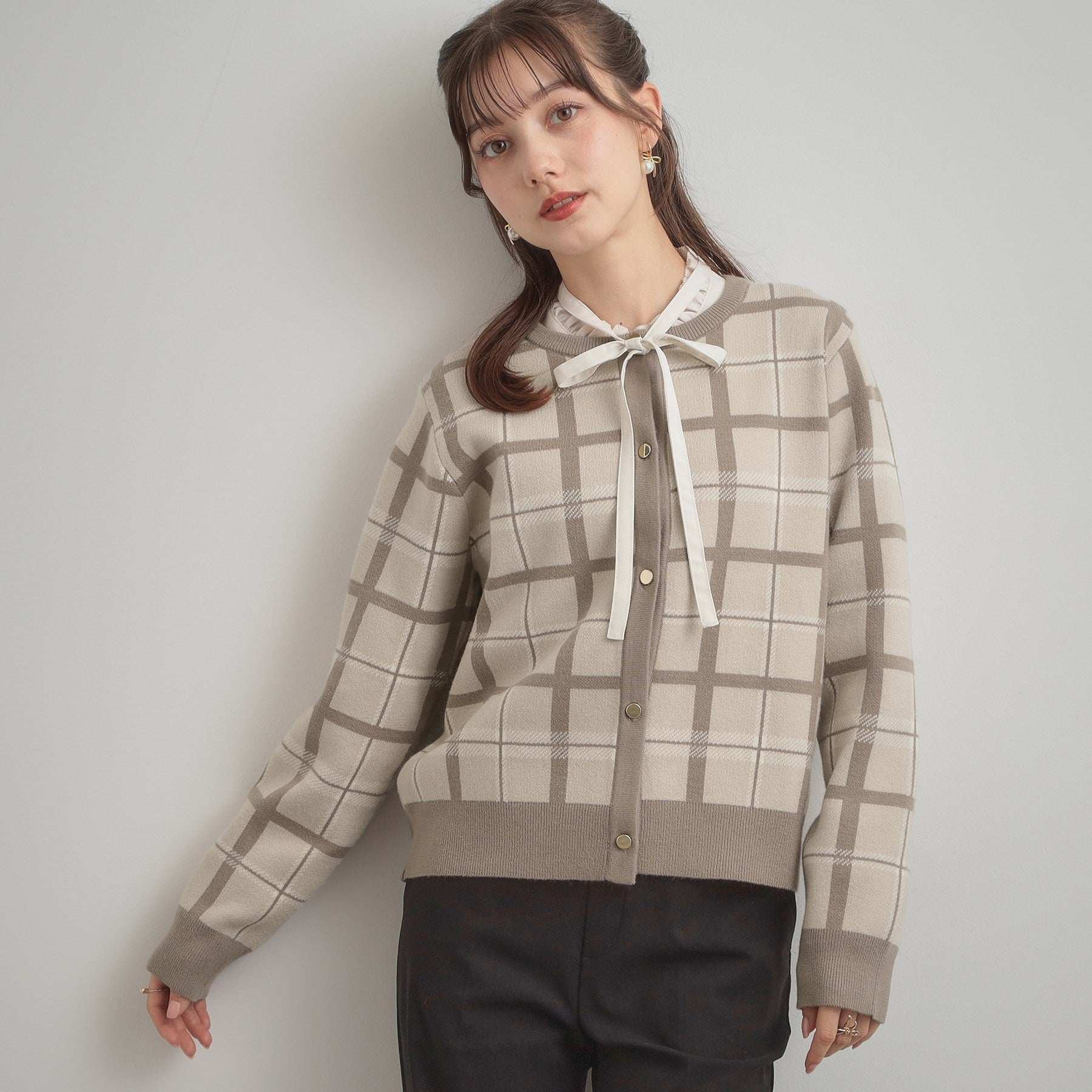 クチュール ブローチ Couture Brooch チェックジャカードニットカーディガン （ネイビー(294)） ネイビー(294)