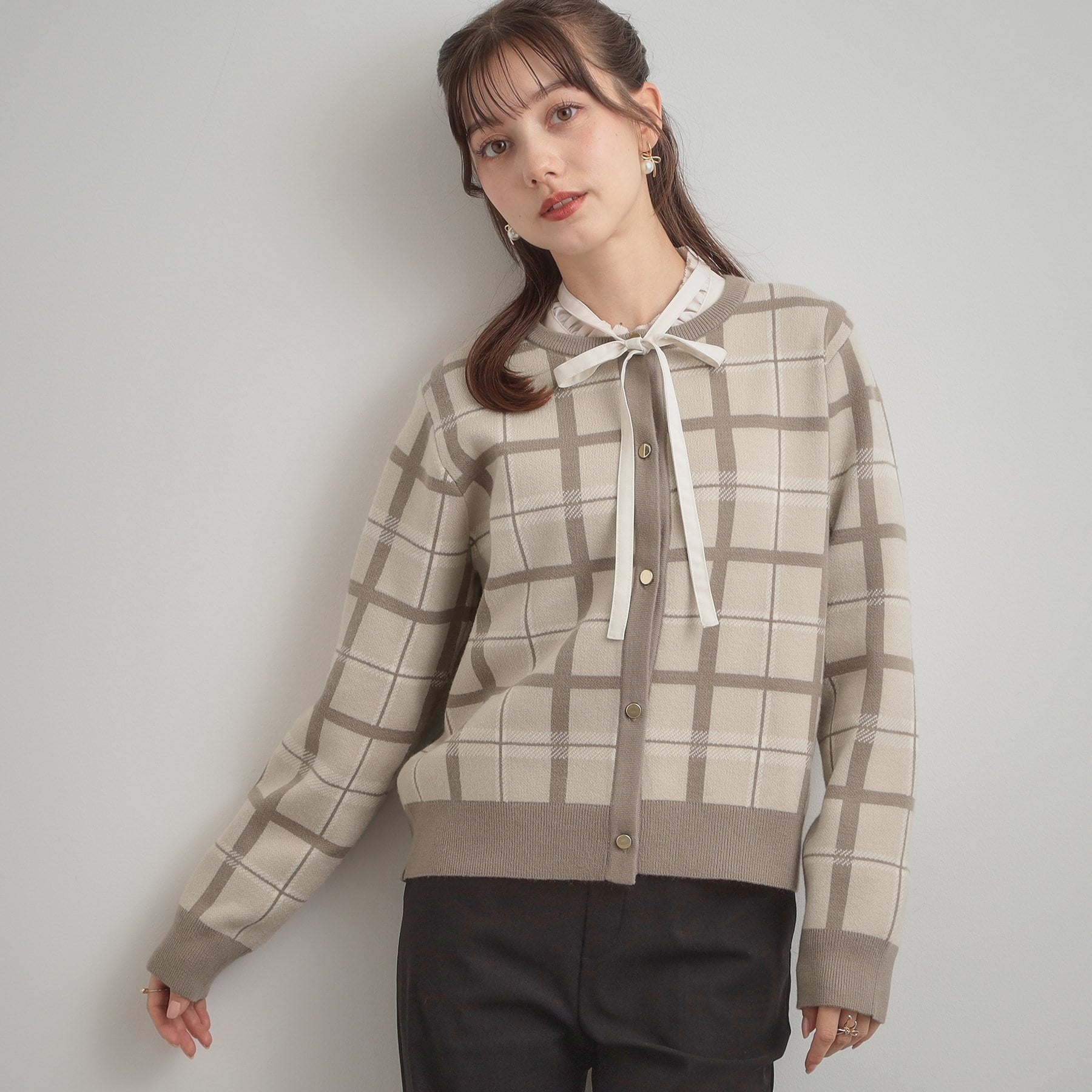 クチュール ブローチ Couture Brooch チェックジャカードニットカーディガン （ネイビー(294)） ネイビー(294)