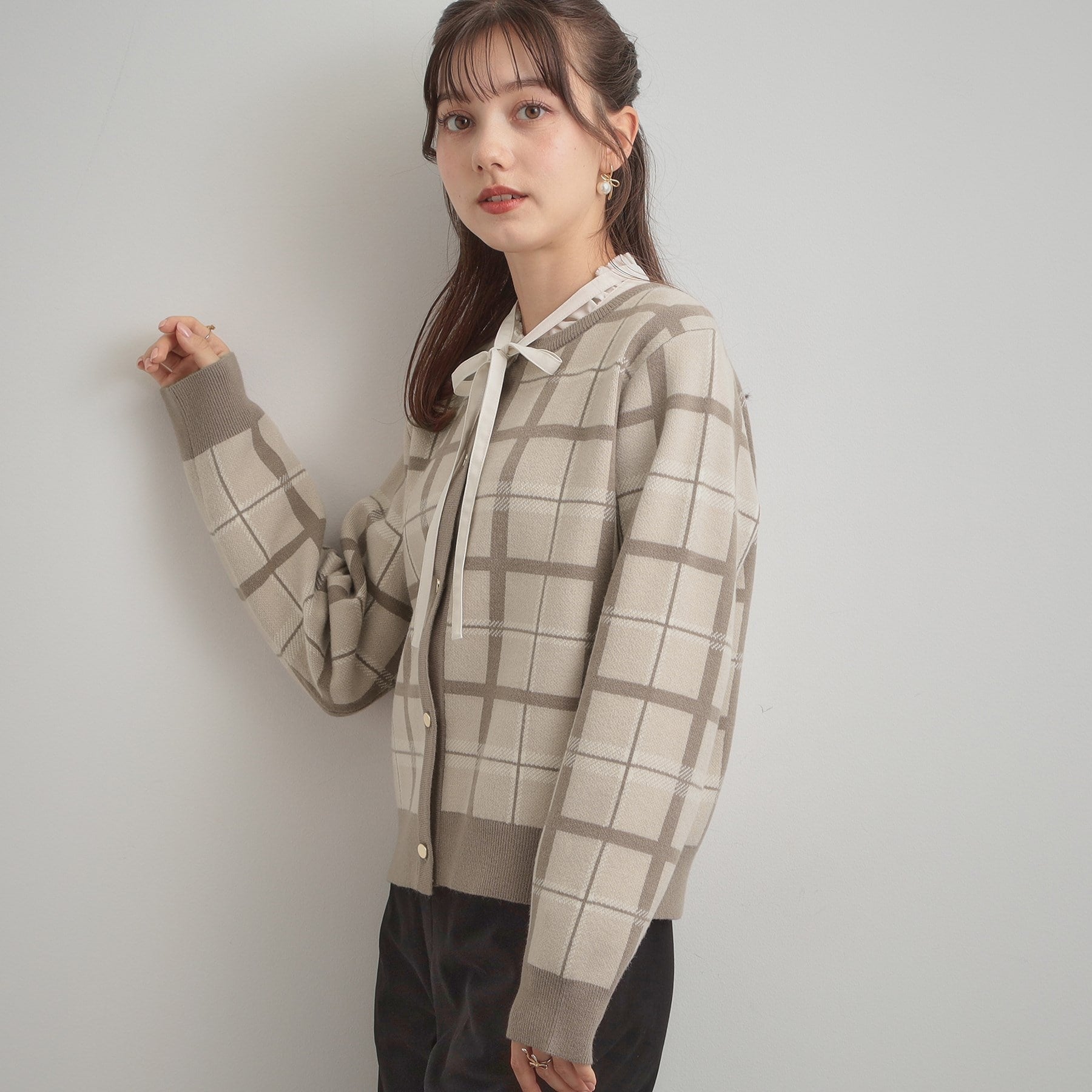 クチュール ブローチ Couture Brooch チェックジャカードニットカーディガン （ネイビー(294)） ネイビー(294)