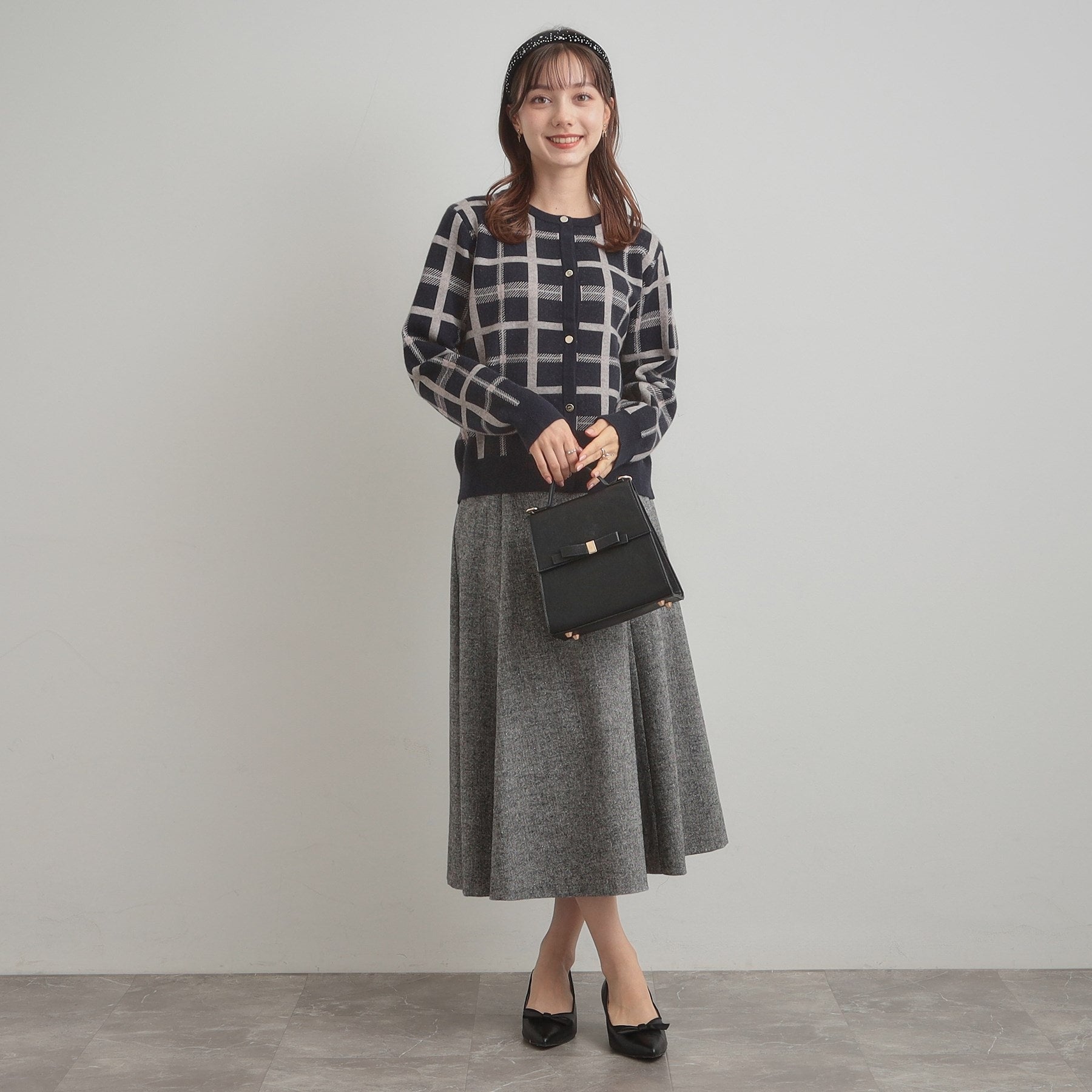 クチュール ブローチ Couture Brooch チェックジャカードニットカーディガン （ネイビー(294)） ネイビー(294)