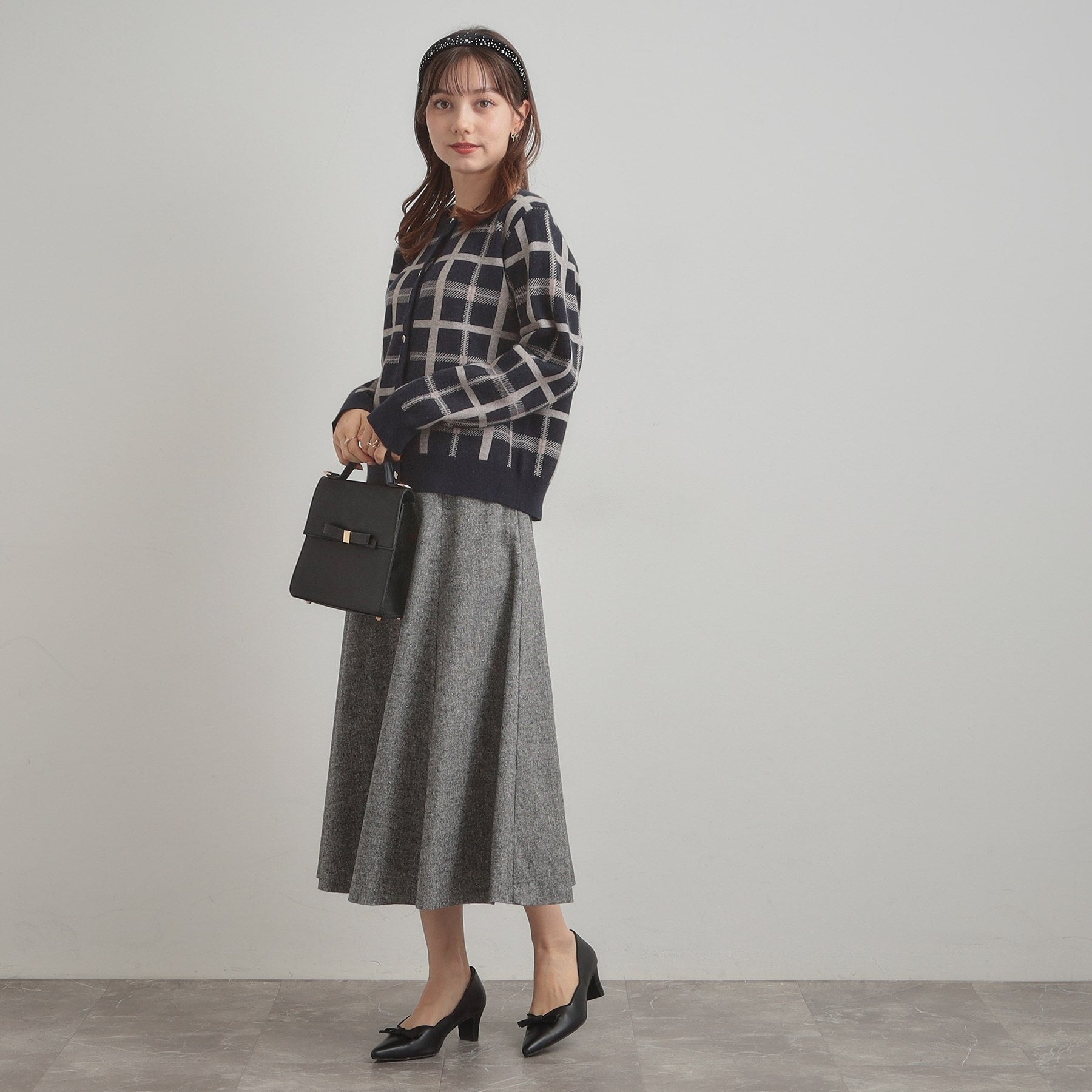 クチュール ブローチ Couture Brooch チェックジャカードニットカーディガン （ネイビー(294)） ネイビー(294)