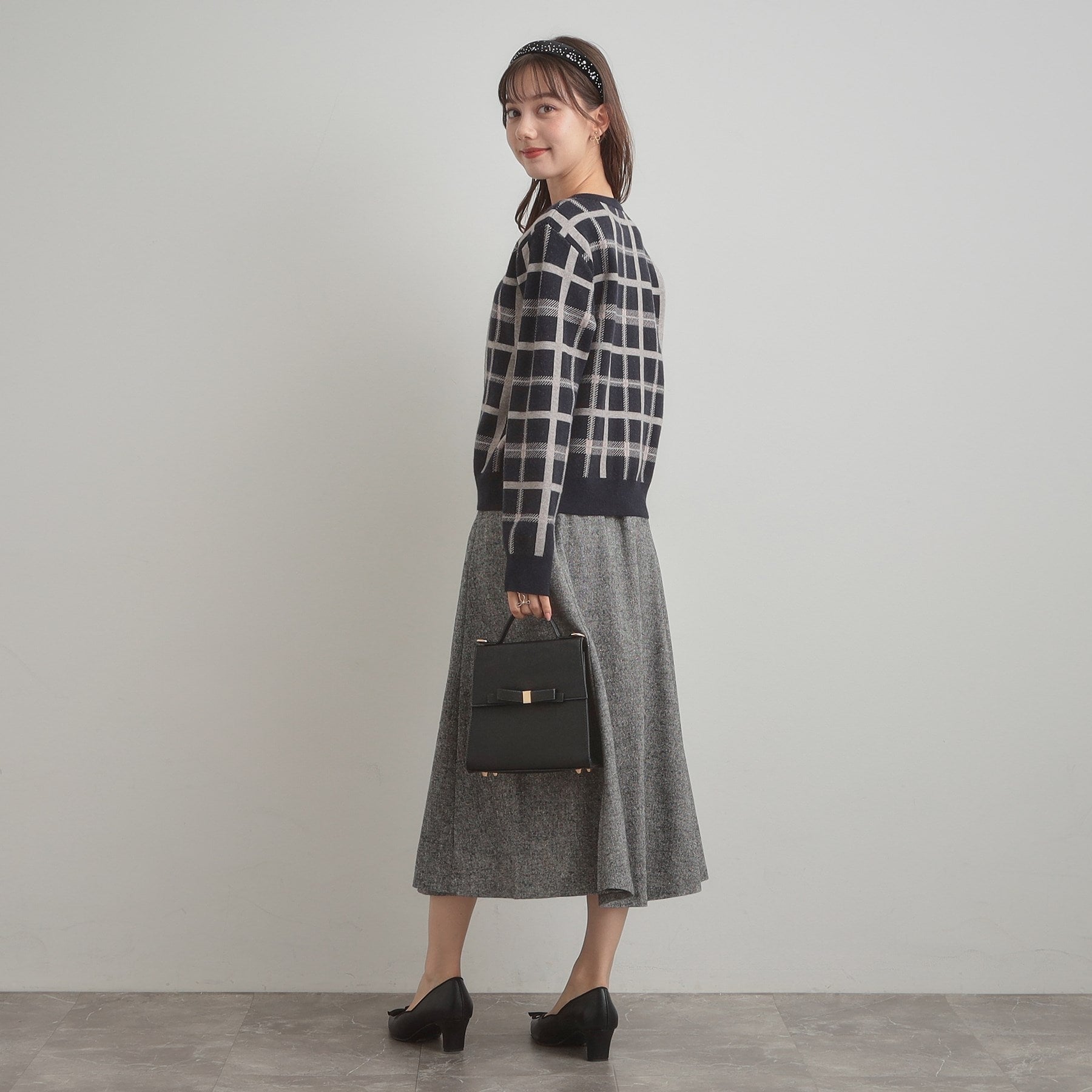 クチュール ブローチ Couture Brooch チェックジャカードニットカーディガン （ネイビー(294)） ネイビー(294)