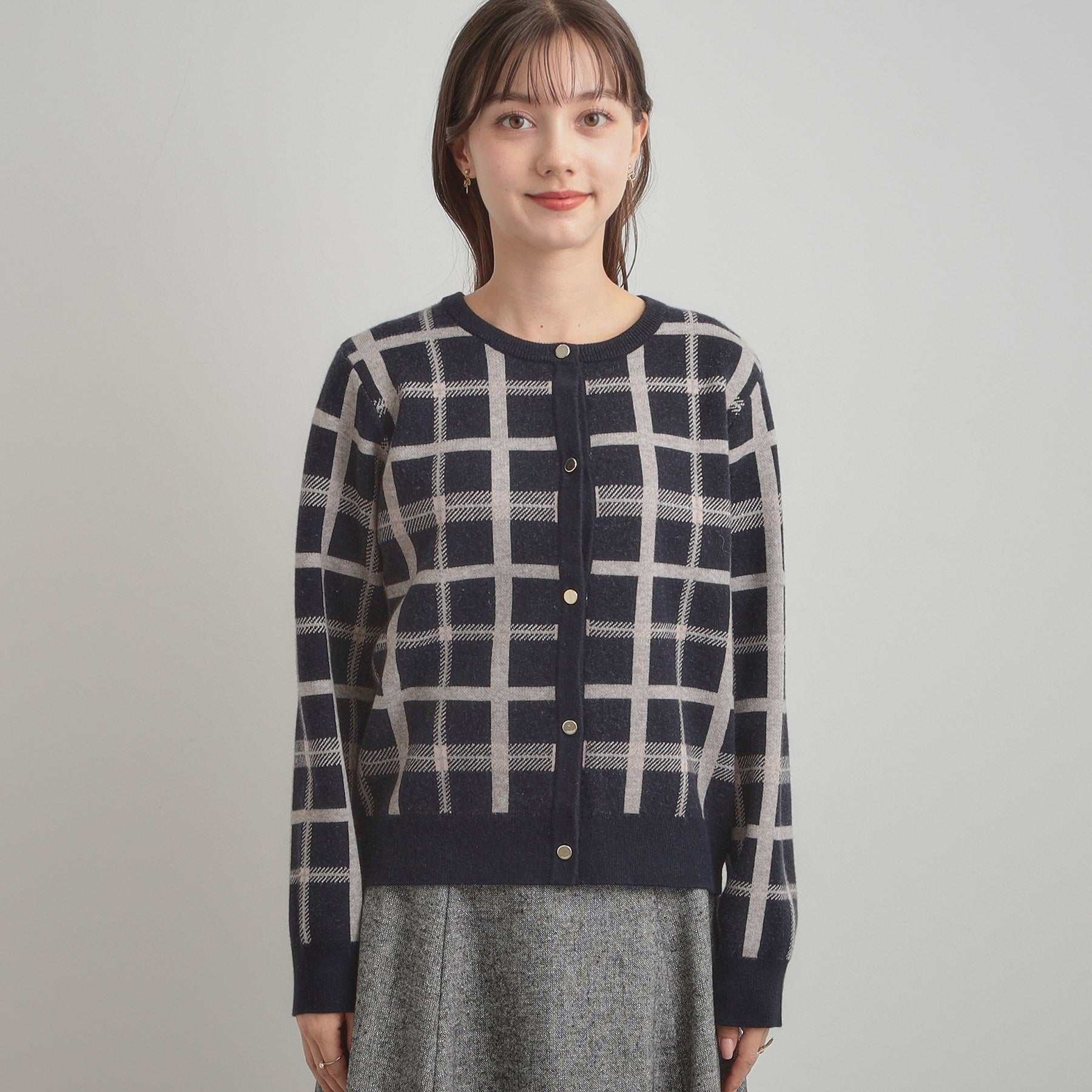 クチュール ブローチ Couture Brooch チェックジャカードニットカーディガン （ネイビー(294)） ネイビー(294)