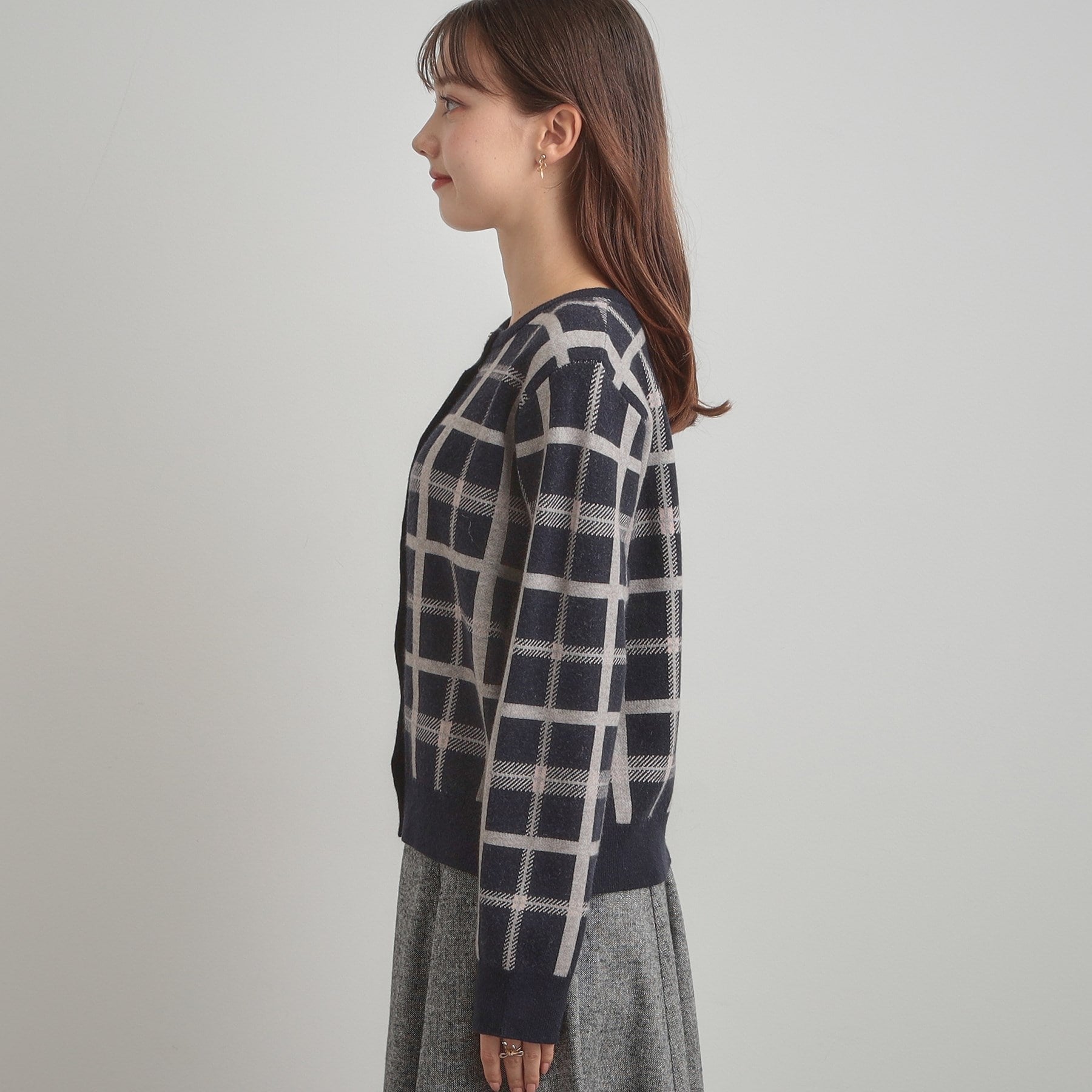 クチュール ブローチ Couture Brooch チェックジャカードニットカーディガン （ネイビー(294)） ネイビー(294)