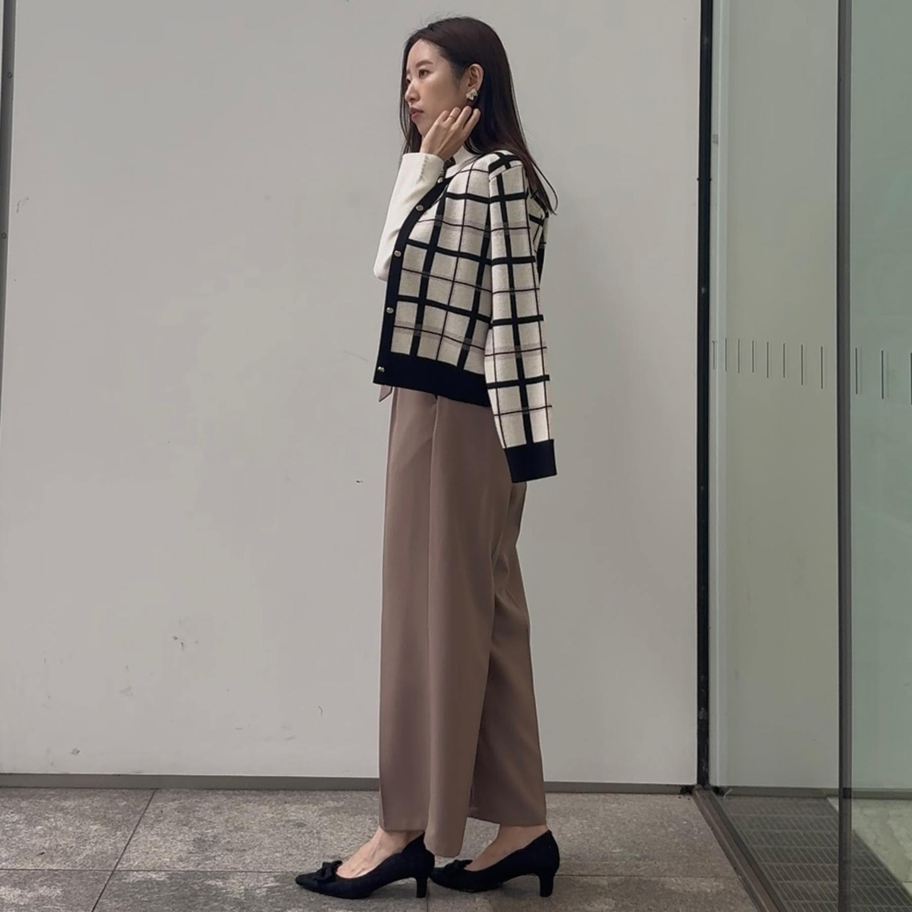 クチュール ブローチ Couture Brooch チェックジャカードニットカーディガン （ネイビー(294)） ネイビー(294)