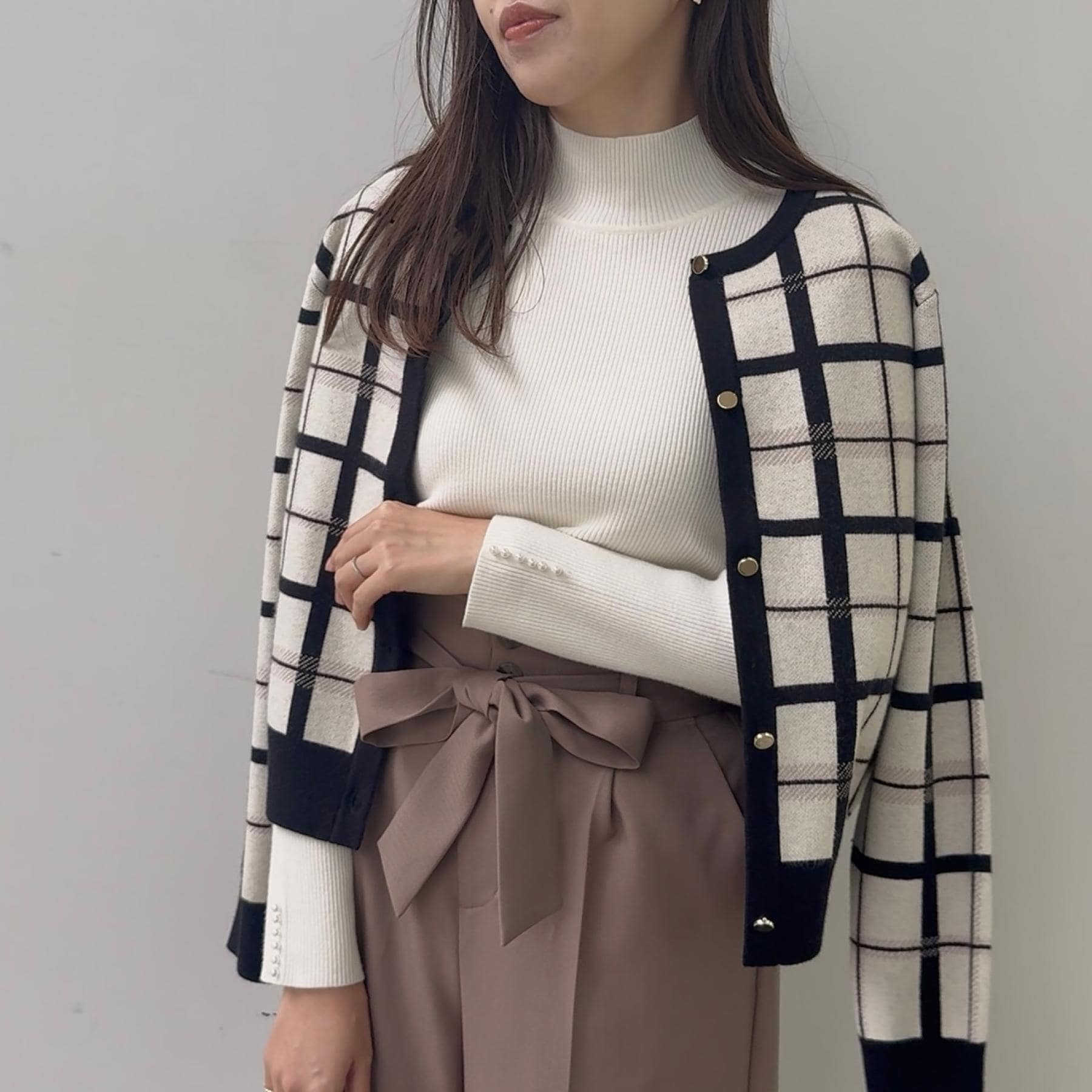 クチュール ブローチ Couture Brooch チェックジャカードニットカーディガン （ネイビー(294)） ネイビー(294)