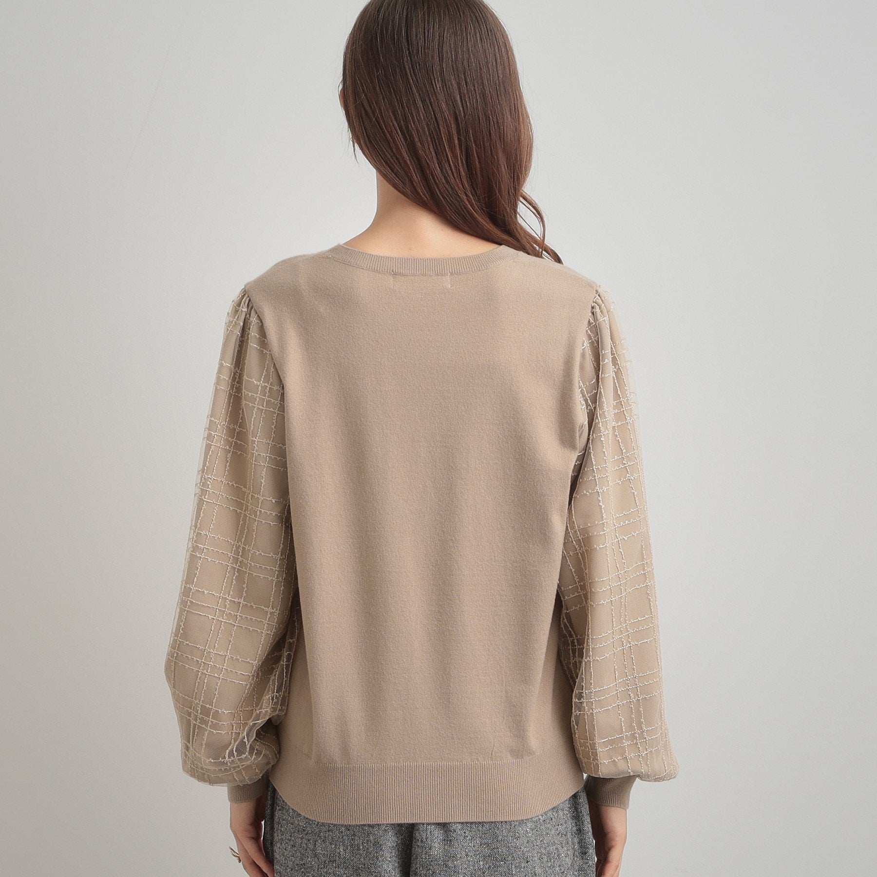 クチュール ブローチ Couture Brooch 袖チェックチュールドッキングニット （ピンクベージュ(053)） ピンクベージュ(053)