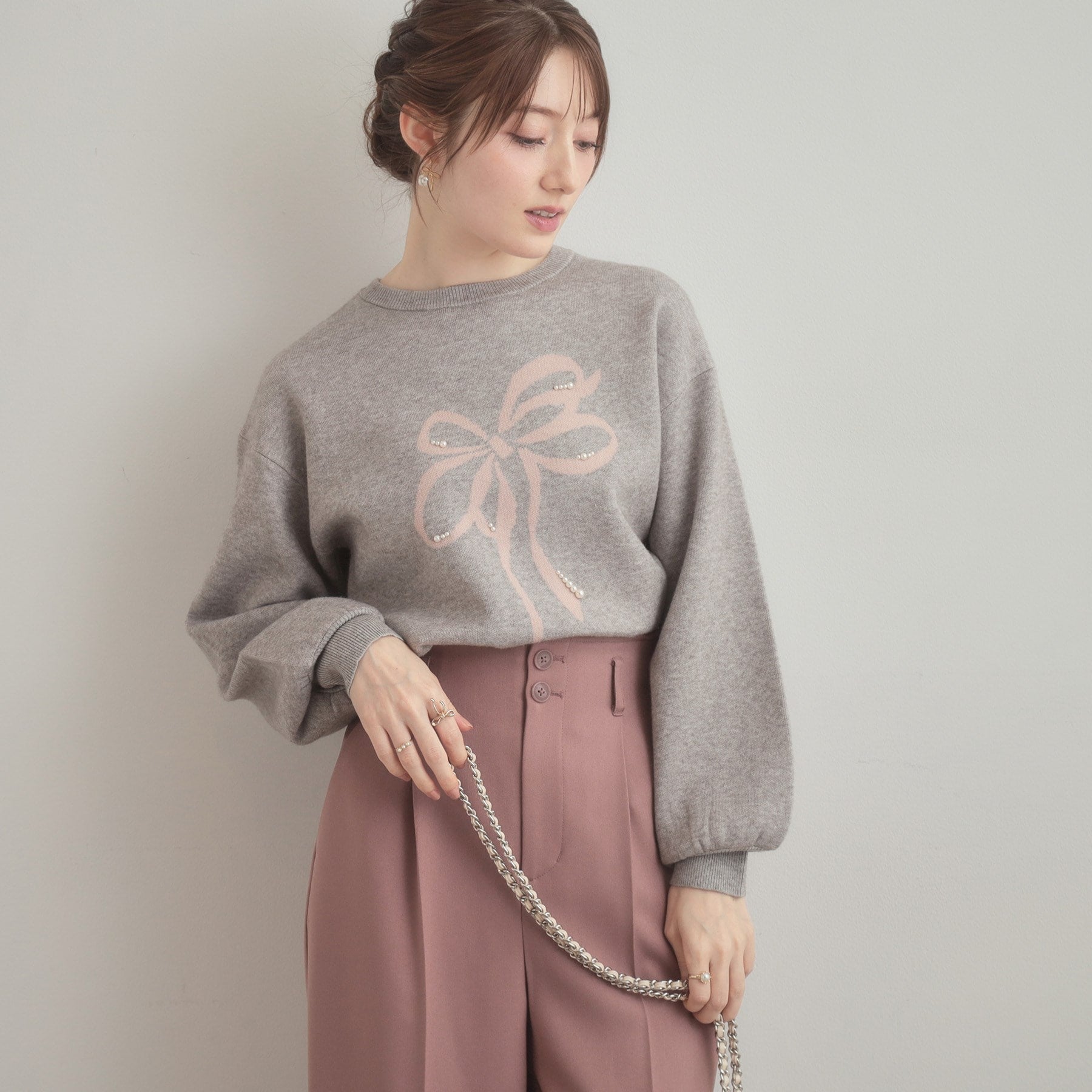 クチュール ブローチ Couture Brooch リボンジャガードニットトップス （オフホワイト(103)） オフホワイト(103)