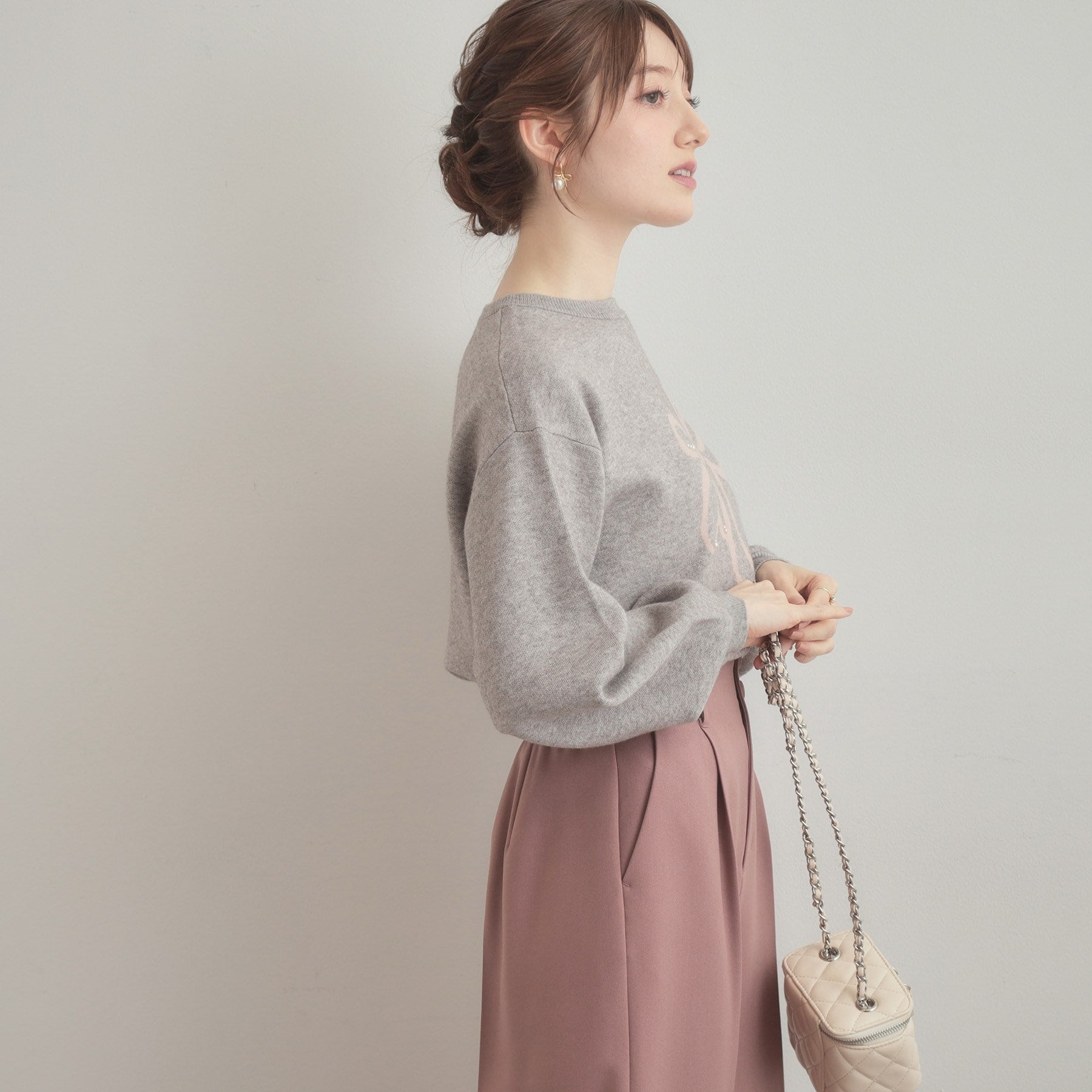 クチュール ブローチ Couture Brooch リボンジャガードニットトップス （オフホワイト(103)） オフホワイト(103)