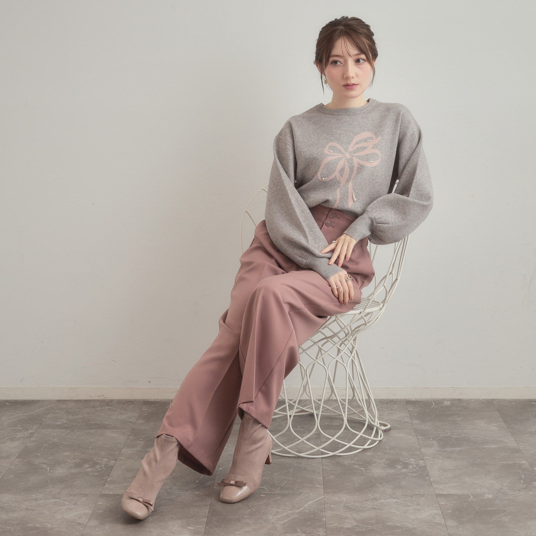 クチュール ブローチ Couture Brooch リボンジャガードニットトップス （オフホワイト(103)） オフホワイト(103)