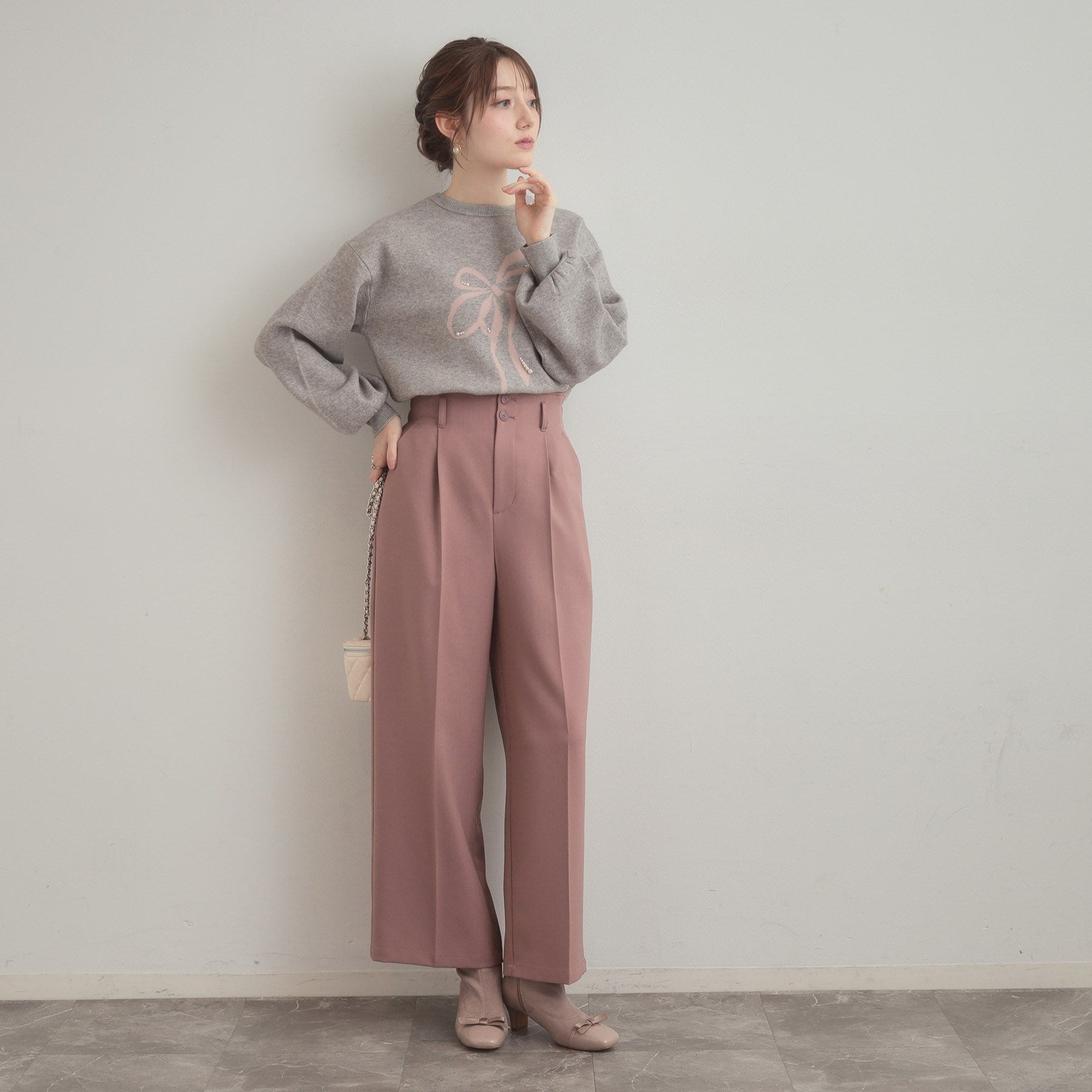 クチュール ブローチ Couture Brooch リボンジャガードニットトップス （オフホワイト(103)） オフホワイト(103)