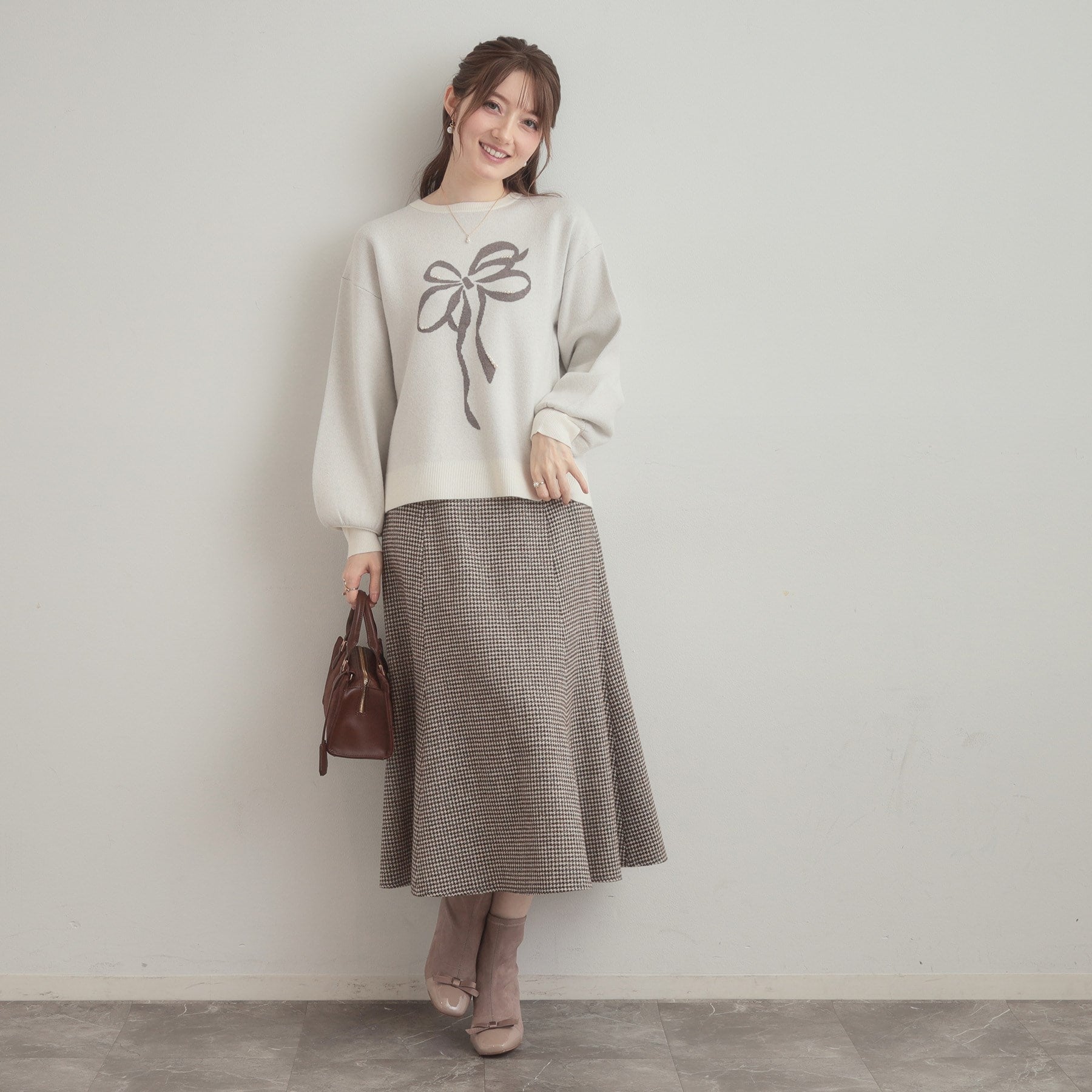 クチュール ブローチ Couture Brooch リボンジャガードニットトップス （オフホワイト(103)） オフホワイト(103)