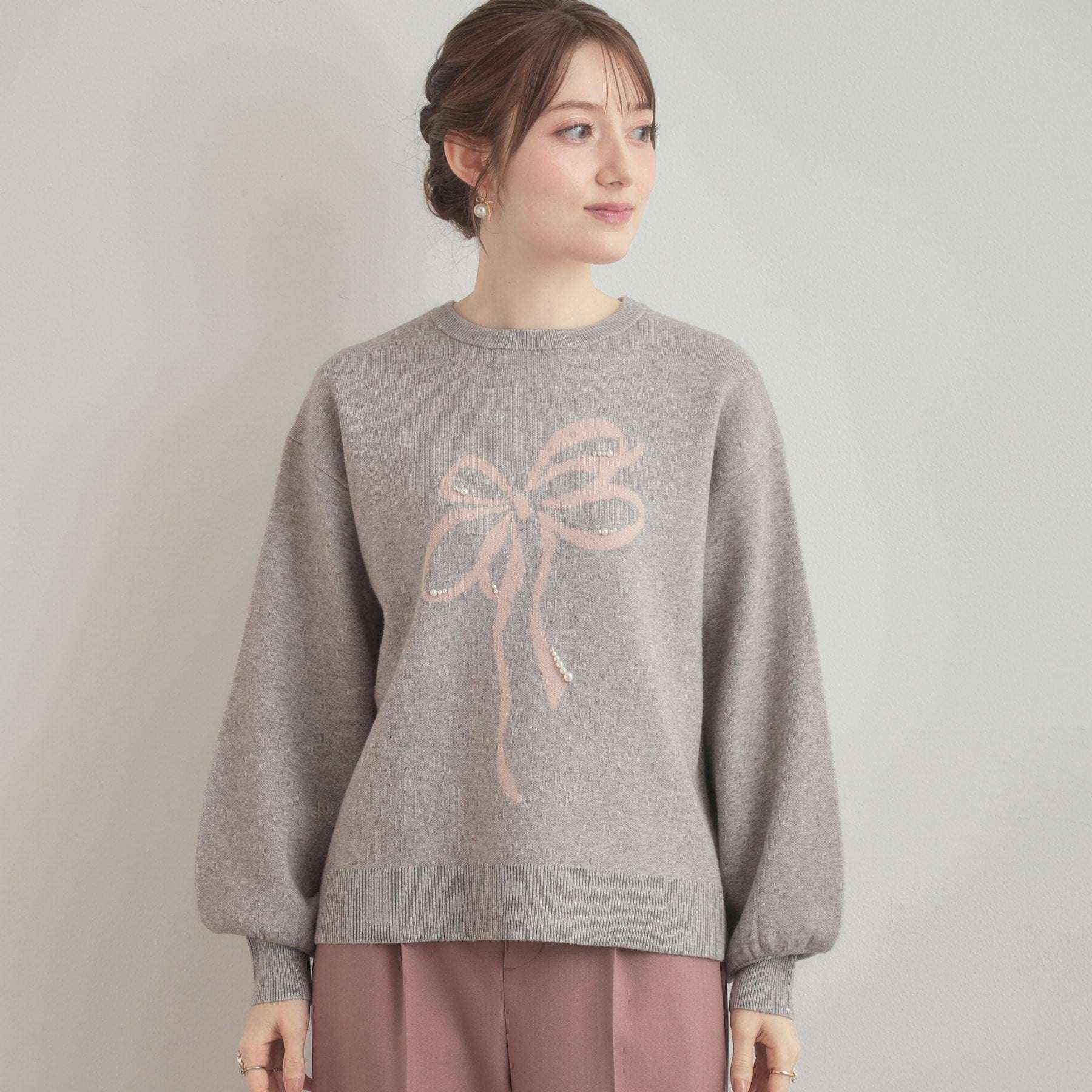 クチュール ブローチ Couture Brooch リボンジャガードニットトップス （オフホワイト(103)） オフホワイト(103)