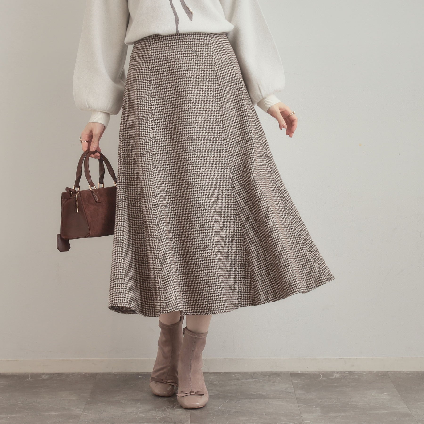 クチュール ブローチ Couture Brooch ラメ千鳥マーメイドフレアスカート （モカブラウン(242)） モカブラウン(242)