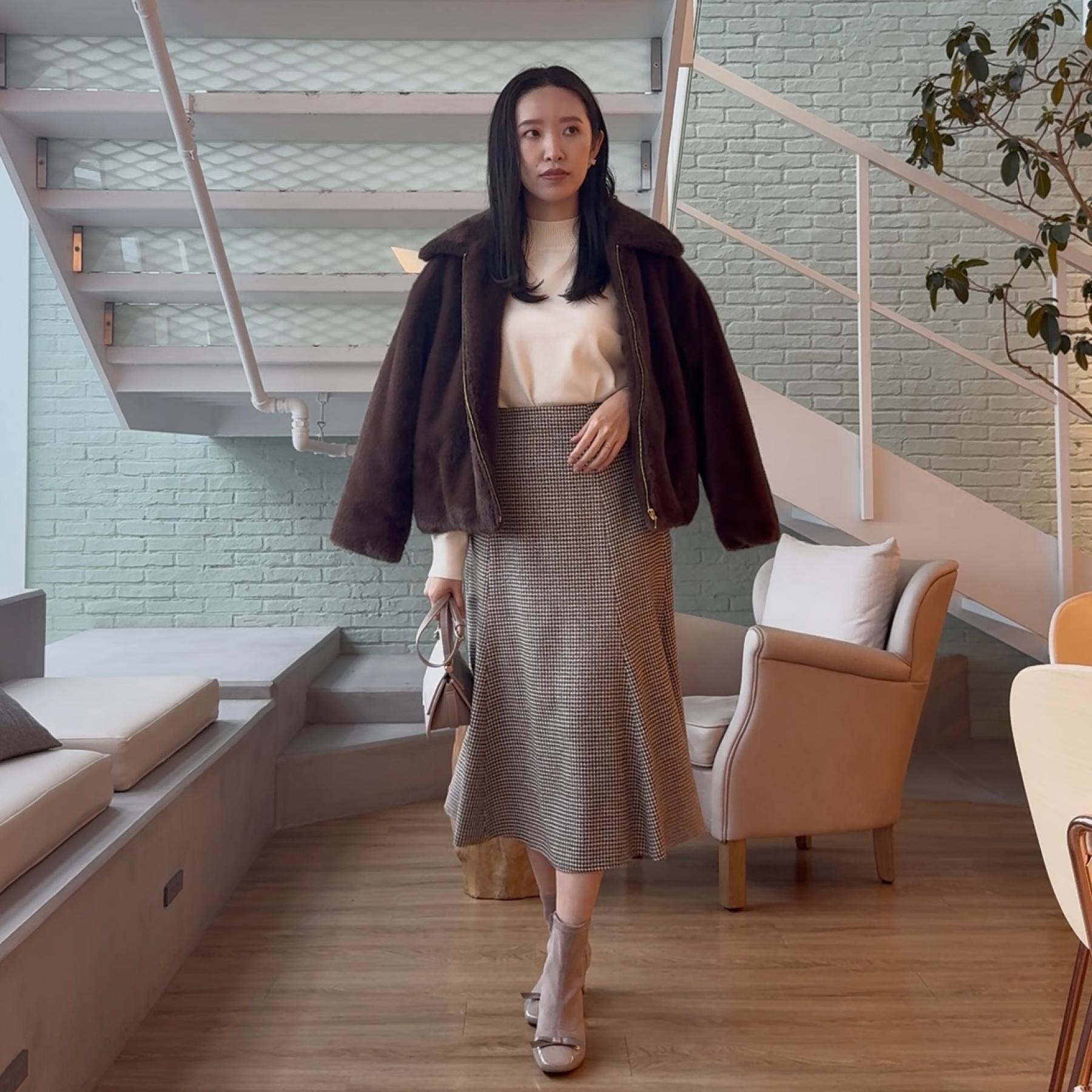 クチュール ブローチ Couture Brooch ラメ千鳥マーメイドフレアスカート （モカブラウン(242)） モカブラウン(242)