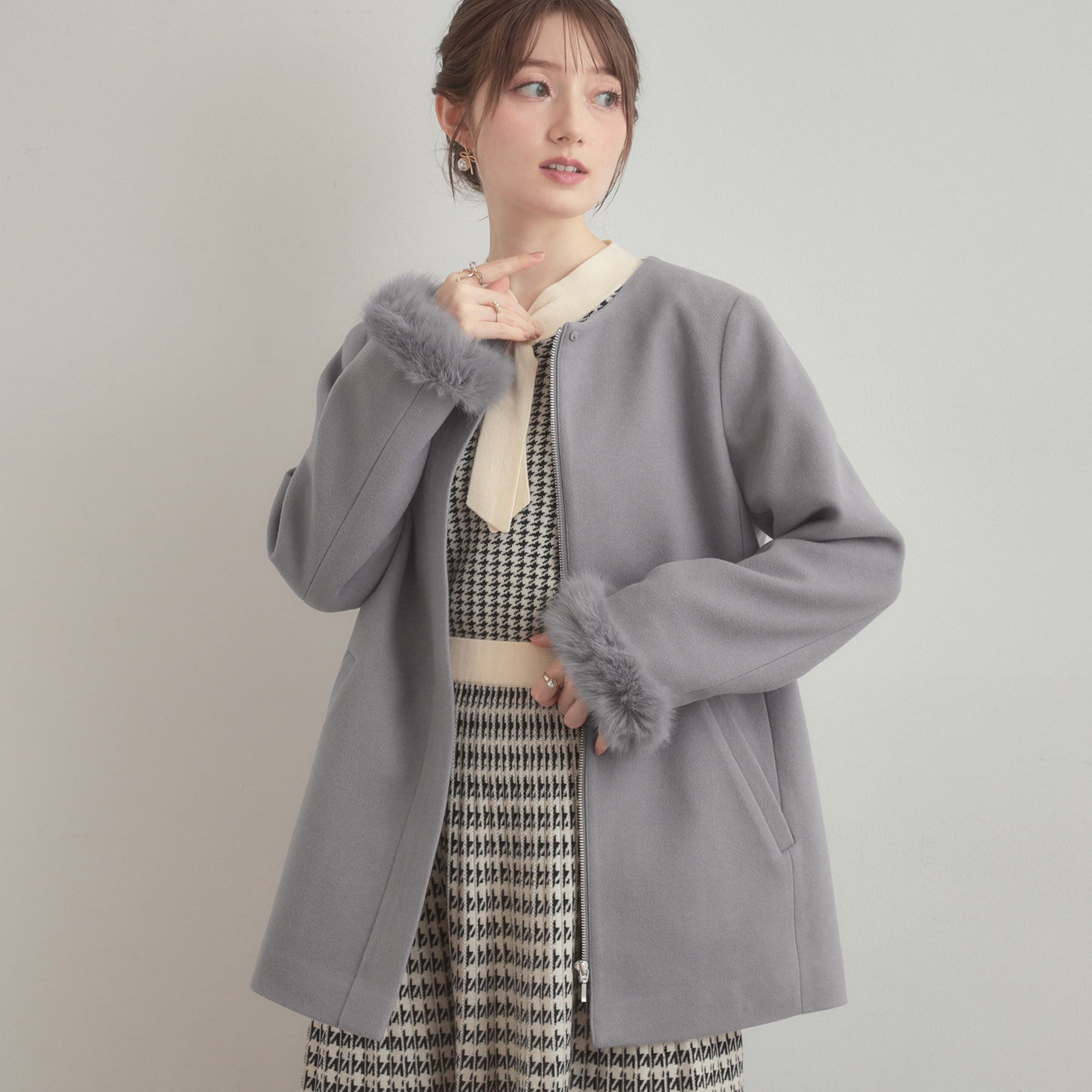 クチュール ブローチ Couture Brooch フードファーハーフ丈コート （モカブラウン(042)） モカブラウン(042)