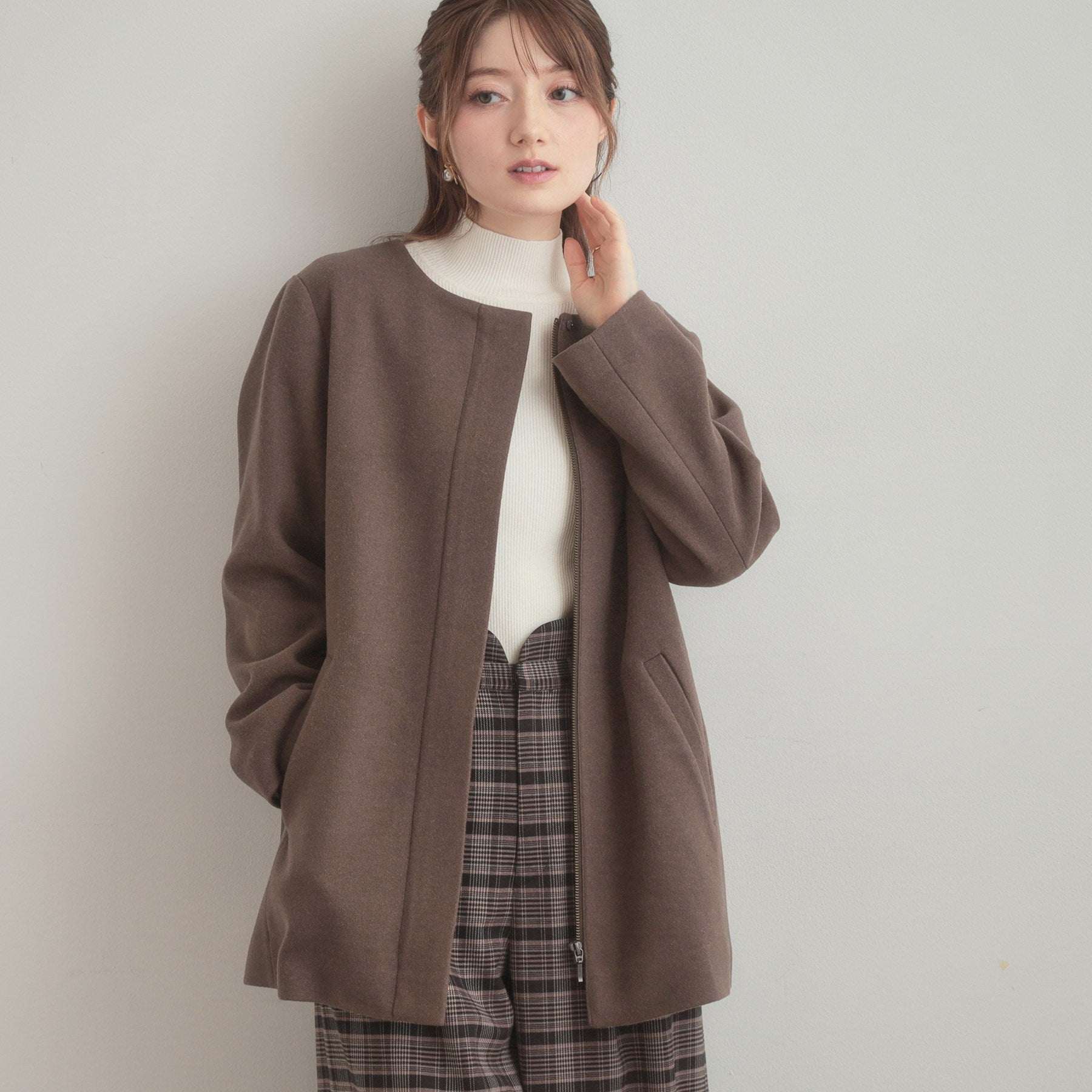 クチュール ブローチ Couture Brooch フードファーハーフ丈コート （モカブラウン(042)） モカブラウン(042)