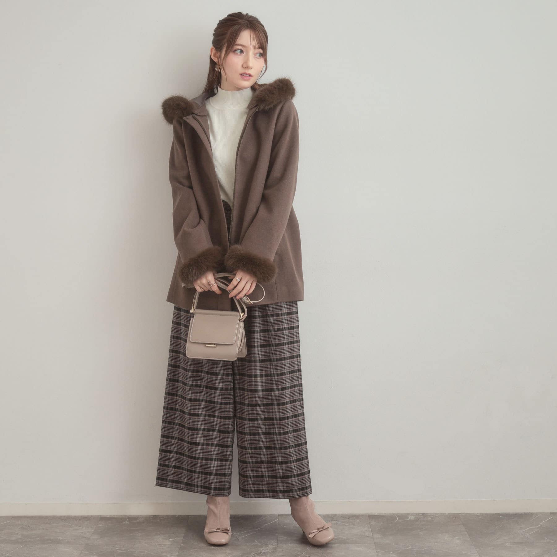 クチュール ブローチ Couture Brooch フードファーハーフ丈コート （モカブラウン(042)） モカブラウン(042)