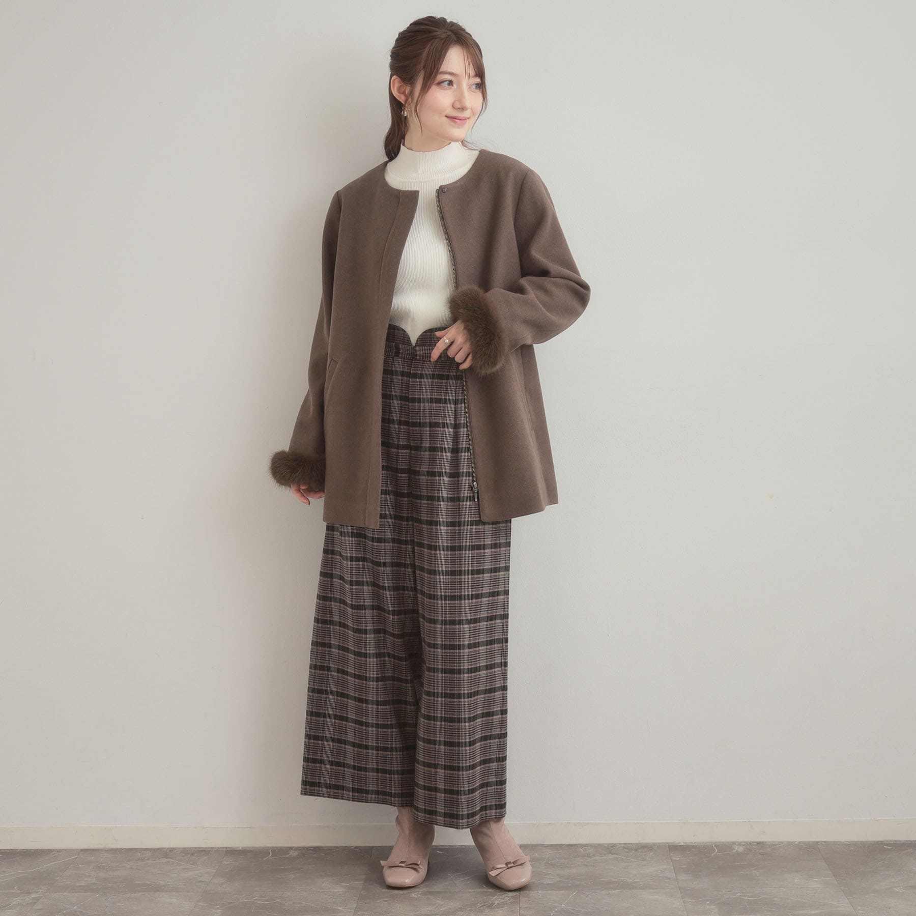 クチュール ブローチ Couture Brooch フードファーハーフ丈コート （モカブラウン(042)） モカブラウン(042)