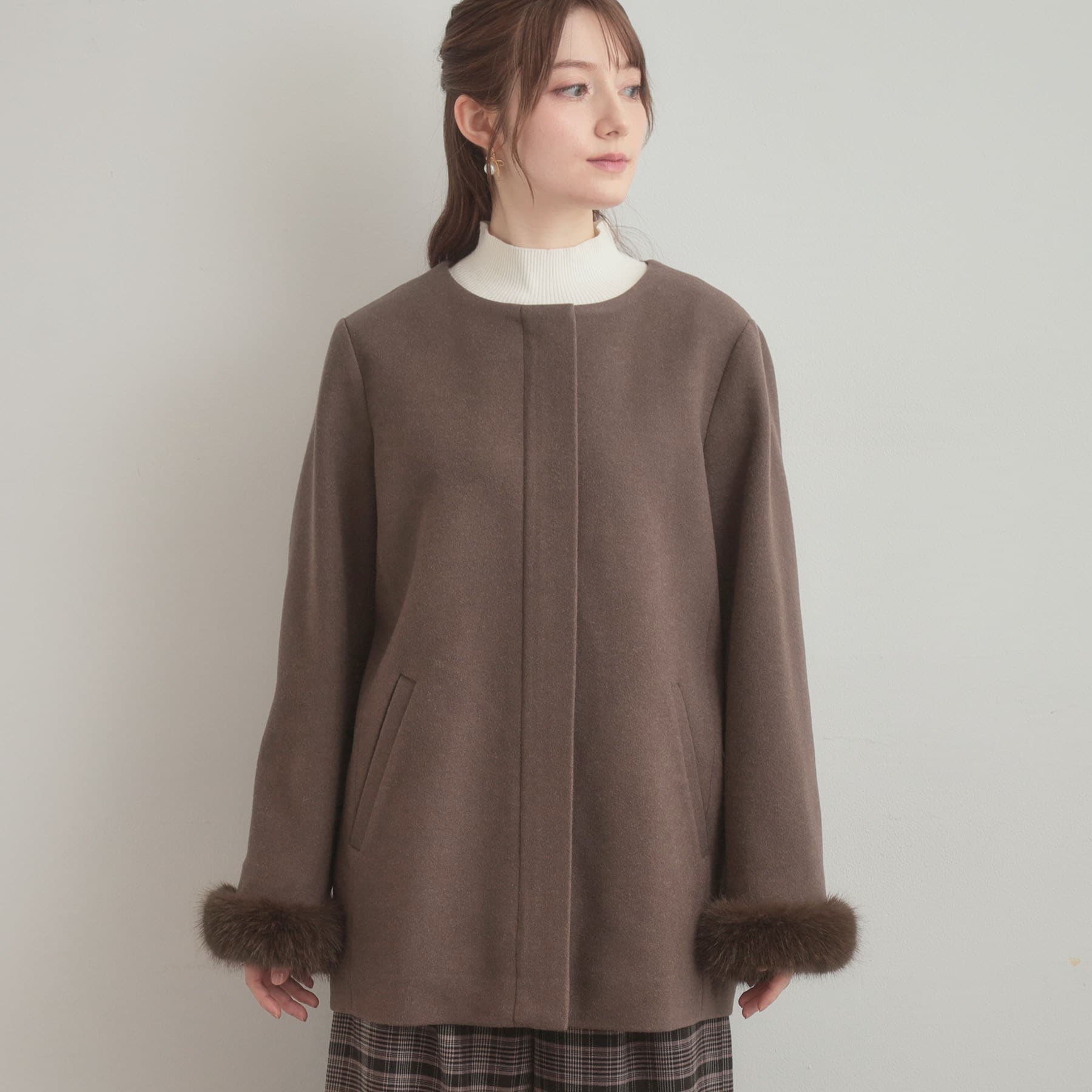 クチュール ブローチ Couture Brooch フードファーハーフ丈コート （モカブラウン(042)） モカブラウン(042)