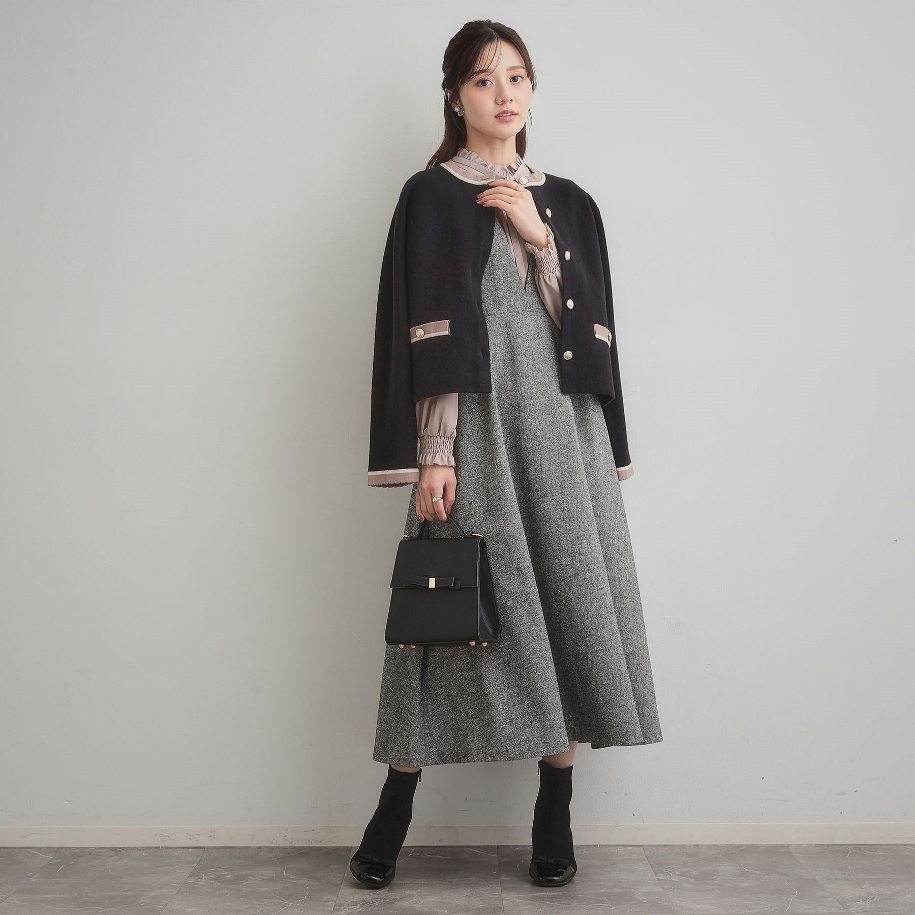 クチュール ブローチ Couture Brooch 【通勤・大人上品】ムースタッチジャカード 配色スカラカーディ （ブラック(019)） ブラック(019)