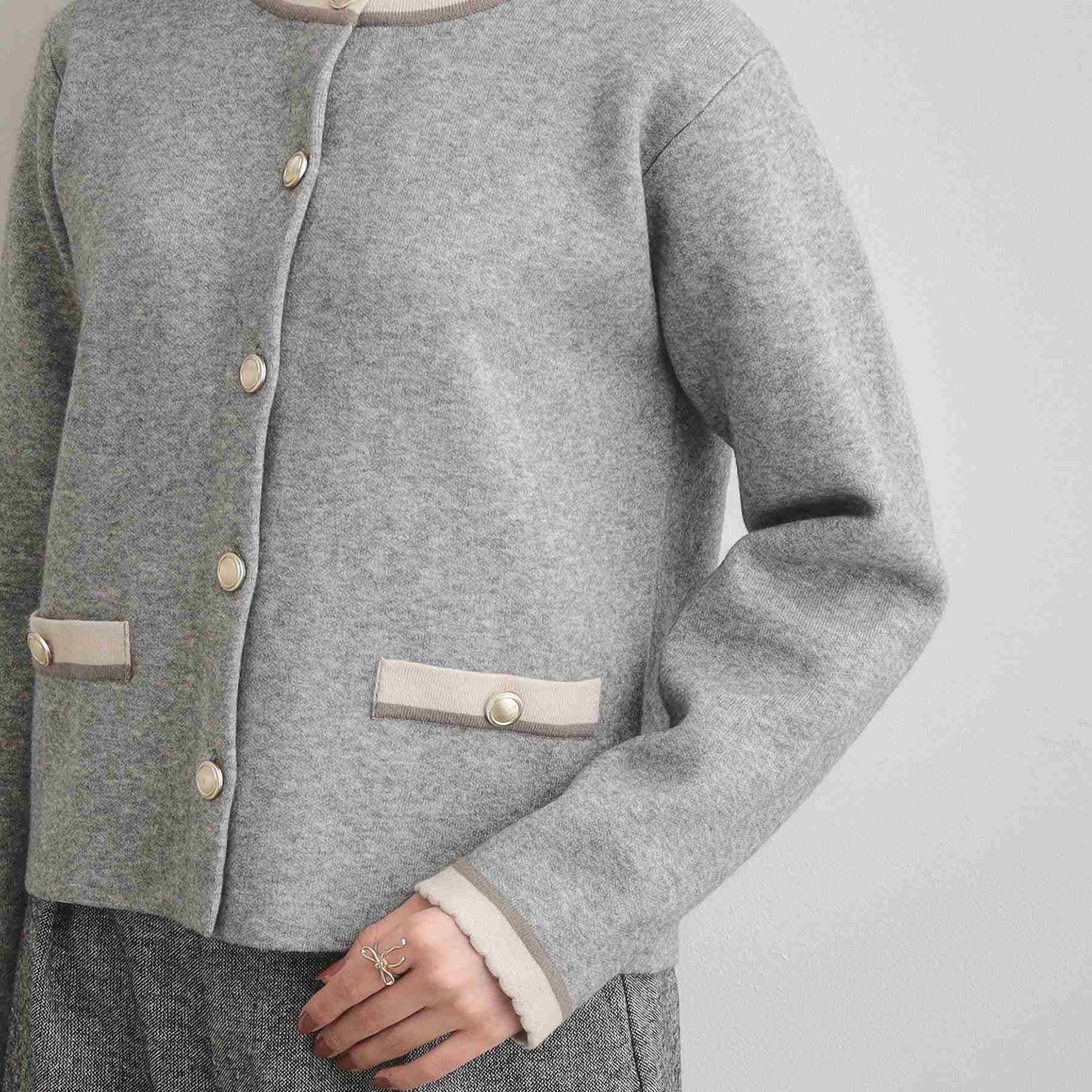 クチュール ブローチ Couture Brooch 【通勤・大人上品】ムースタッチジャカード 配色スカラカーディ （ブラック(019)） ブラック(019)