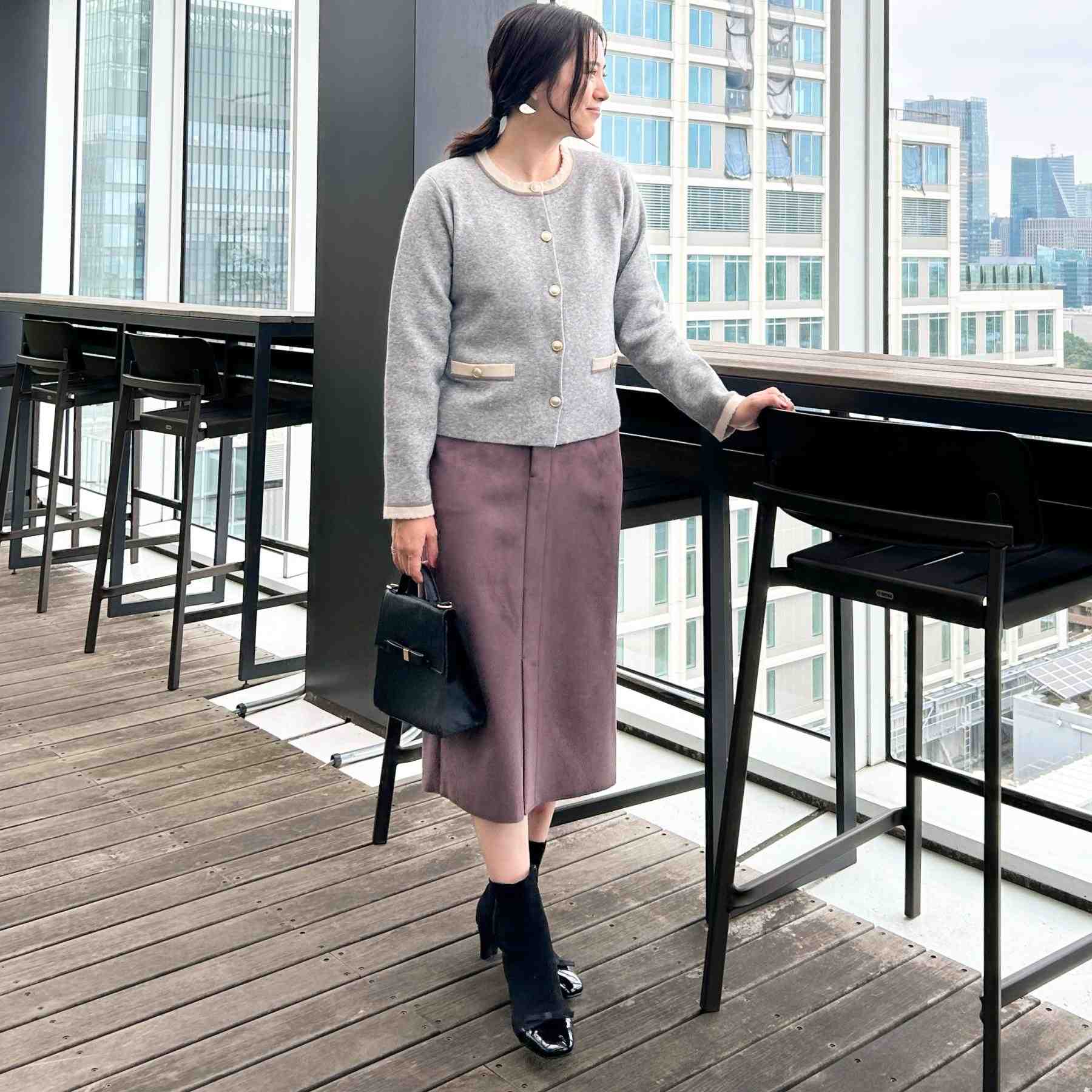 クチュール ブローチ Couture Brooch 【通勤・大人上品】ムースタッチジャカード 配色スカラカーディ （ブラック(019)） ブラック(019)