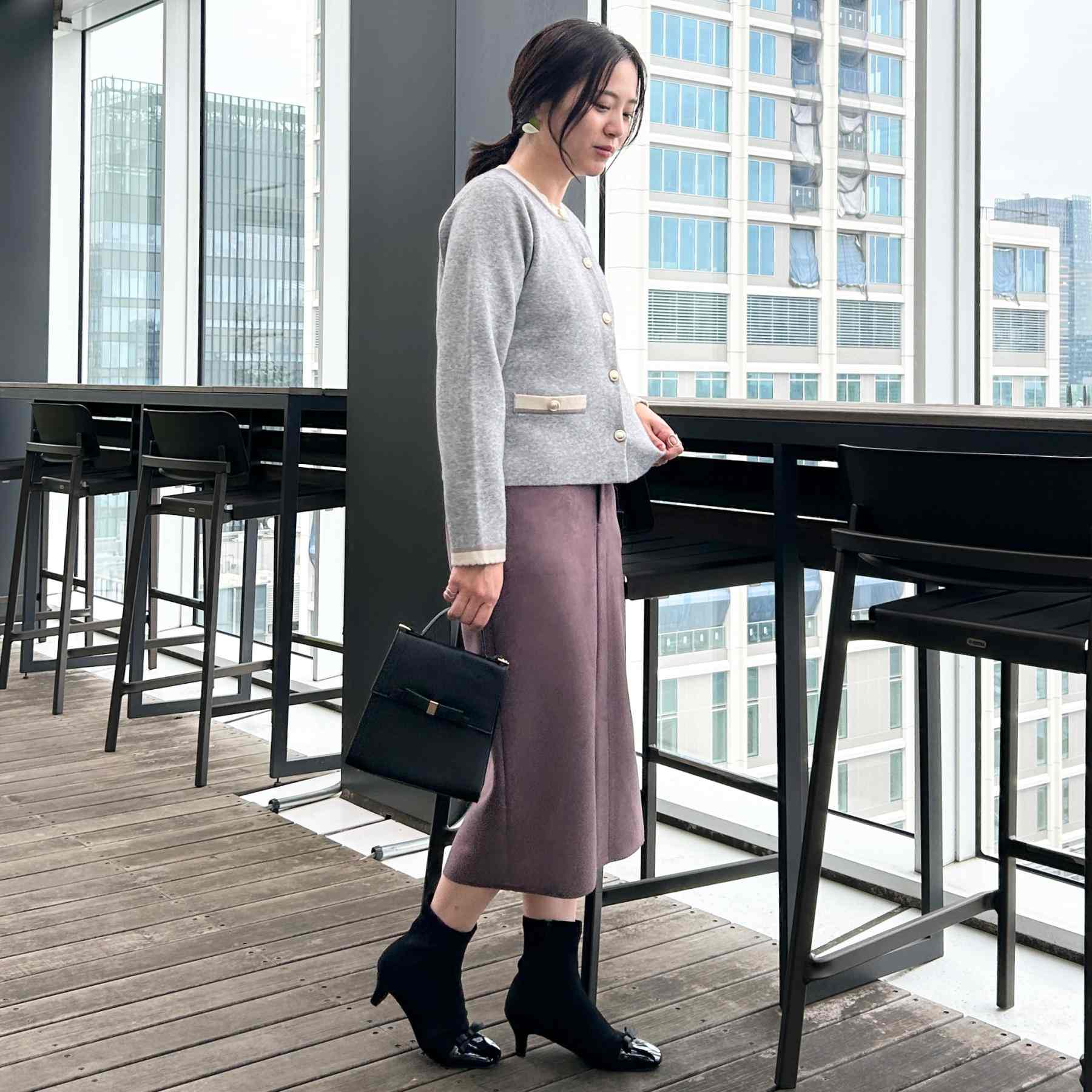 クチュール ブローチ Couture Brooch 【通勤・大人上品】ムースタッチジャカード 配色スカラカーディ （ブラック(019)） ブラック(019)