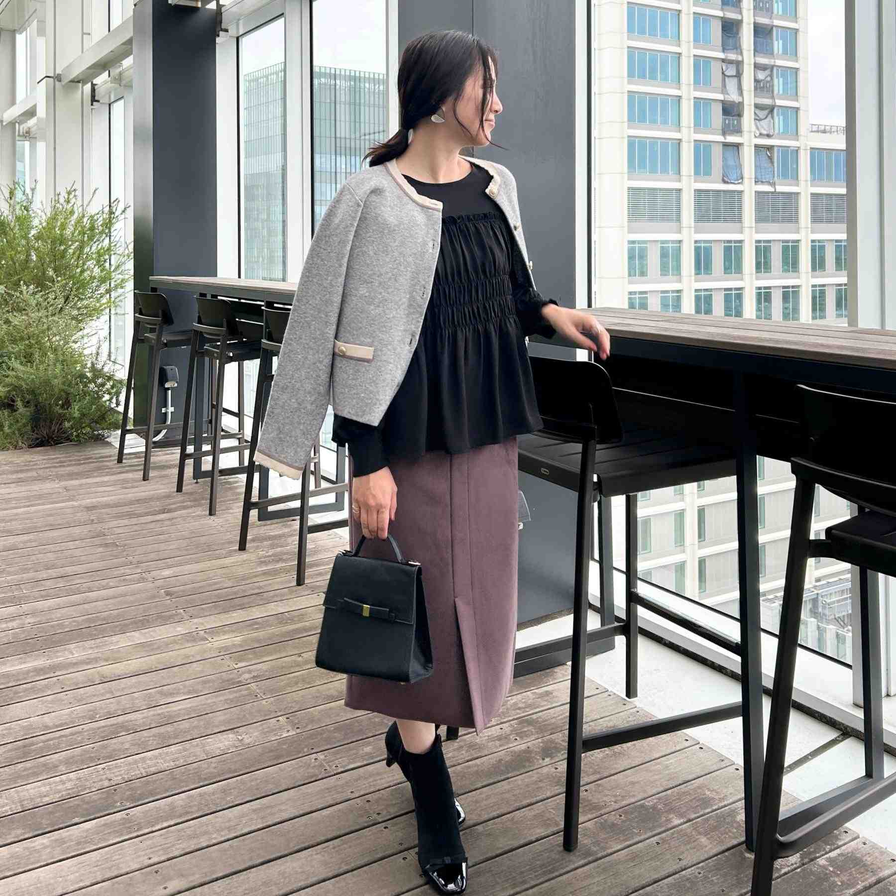 クチュール ブローチ Couture Brooch 【通勤・大人上品】ムースタッチジャカード 配色スカラカーディ （ブラック(019)） ブラック(019)