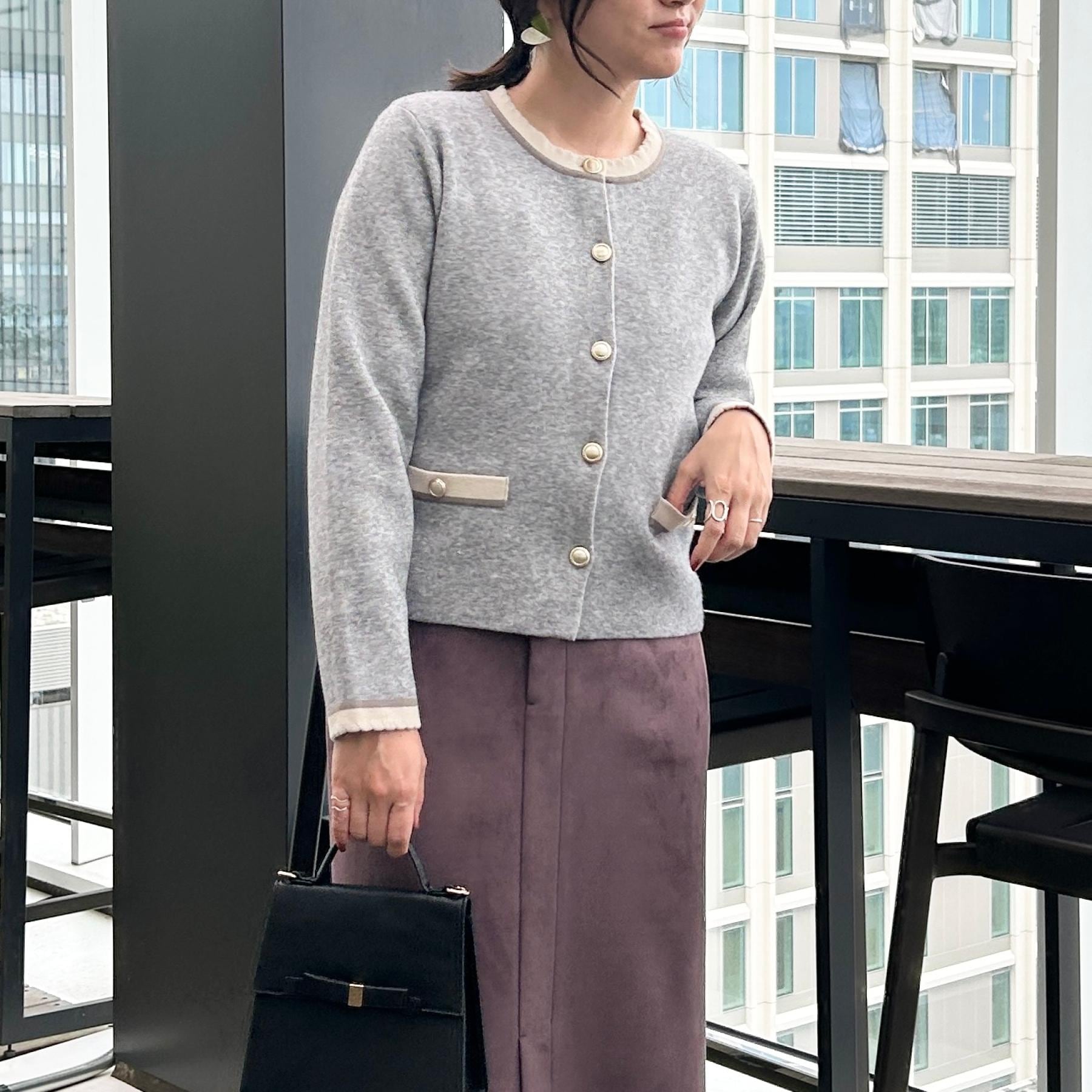 クチュール ブローチ Couture Brooch 【通勤・大人上品】ムースタッチジャカード 配色スカラカーディ （ブラック(019)） ブラック(019)