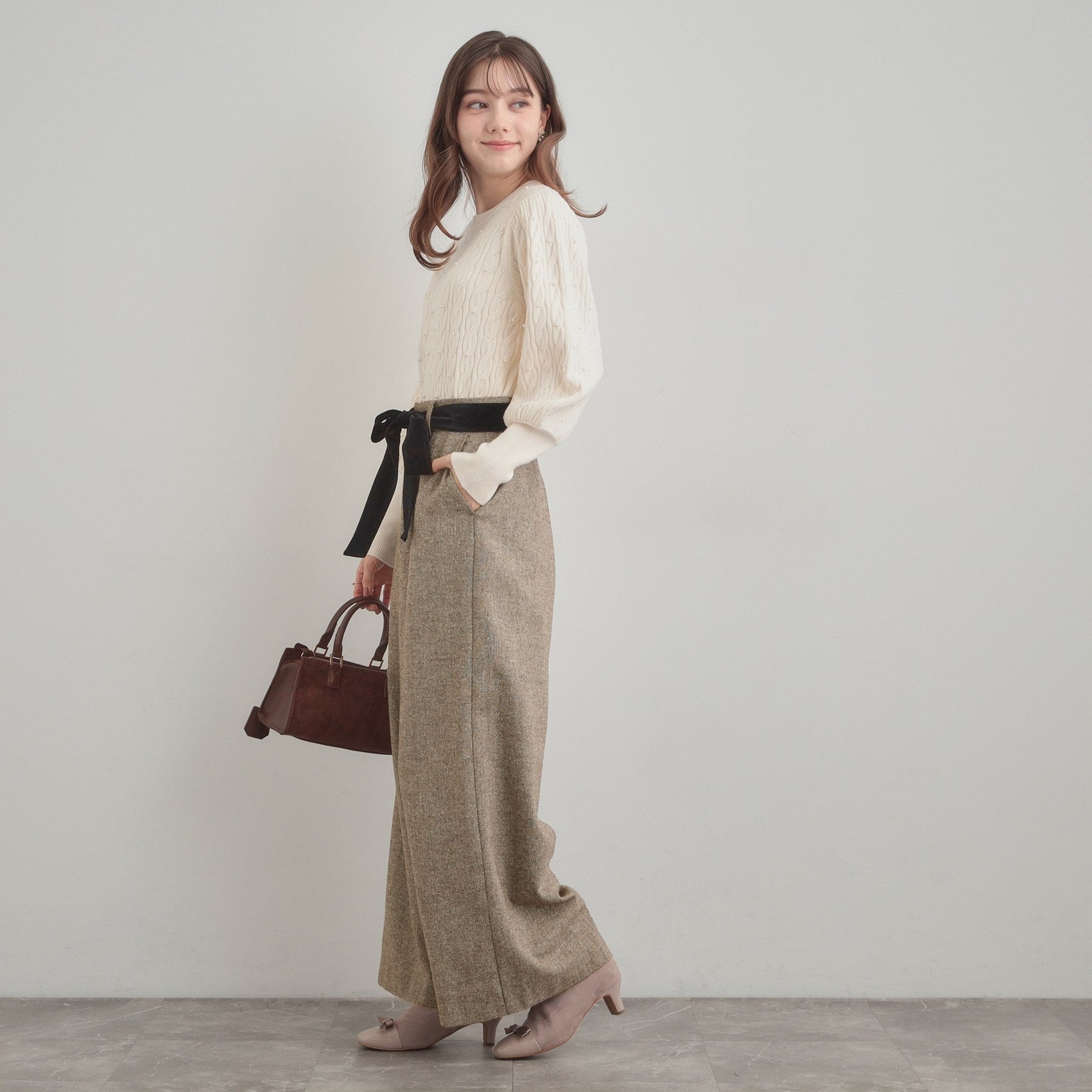 クチュール ブローチ Couture Brooch ラメツイードワイドパンツ （オフホワイト(003)） オフホワイト(003)